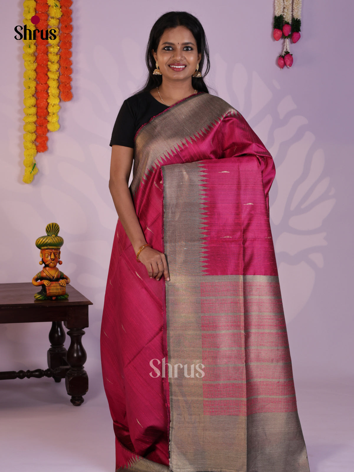 Beautiful Wine & Grey Raw Silk Saree - DLS30124