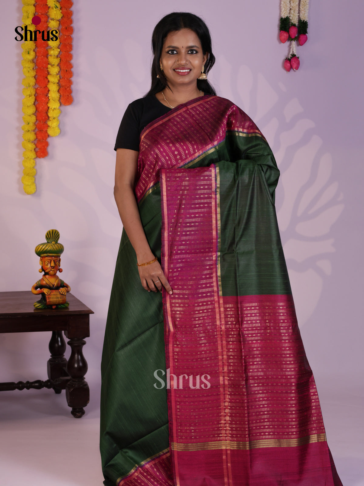 Classy Green & Piurple Raw Silk Saree with zari border - DLS30156