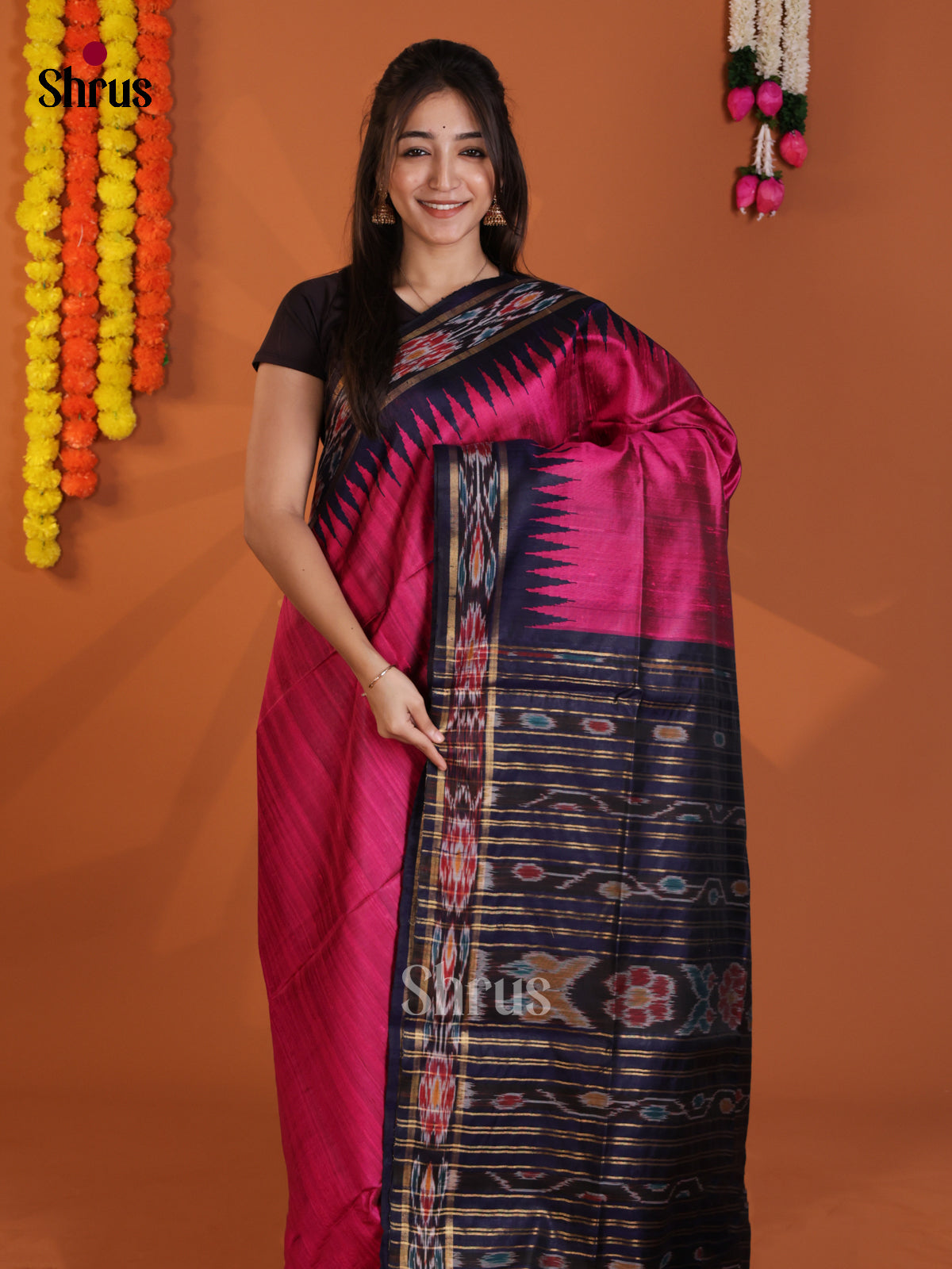 Pretty purple & blue Raw Silk Saree with ikkat border- DLS30198 - Shop on Shrus.com