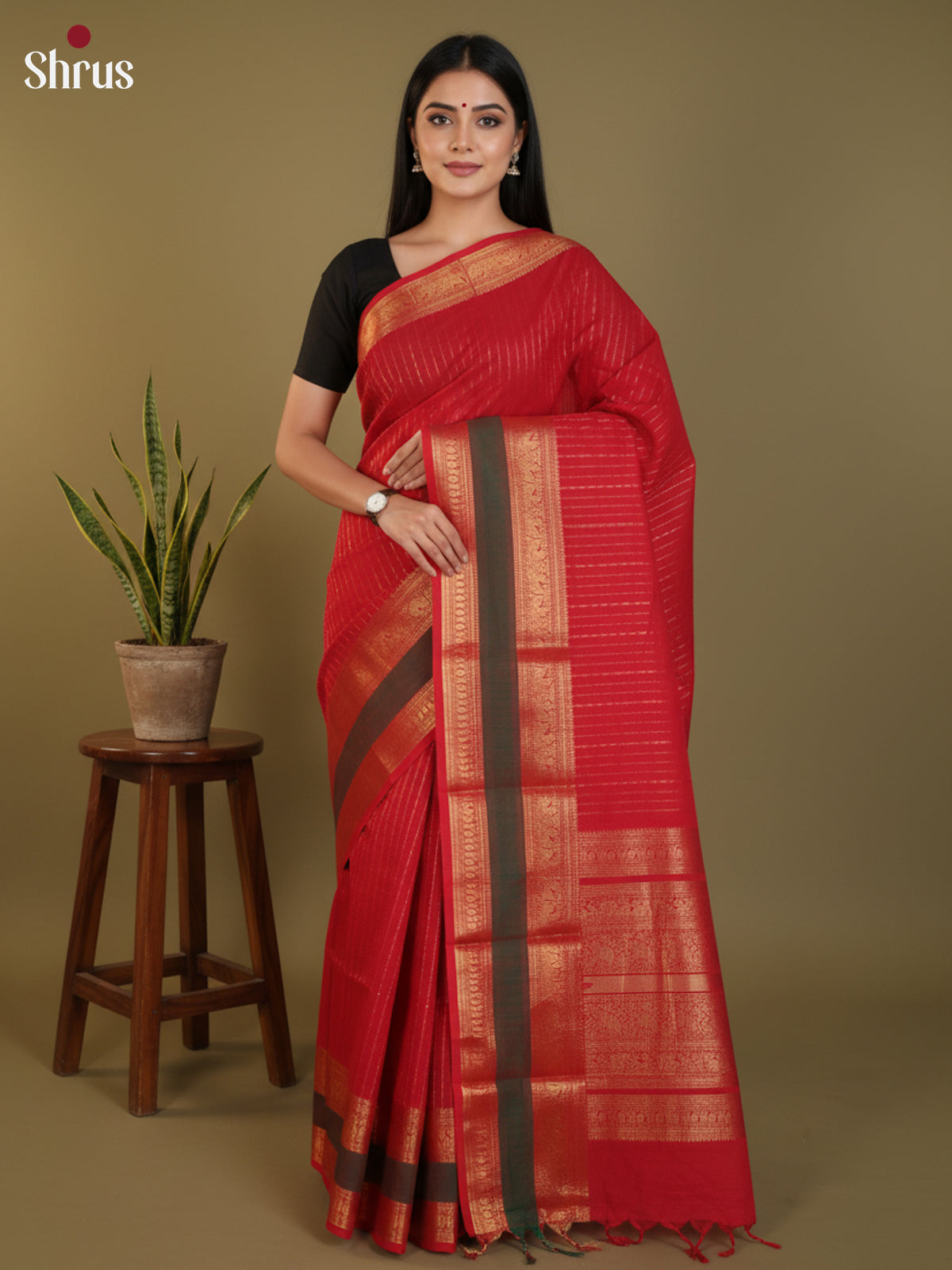 Red & Green - Chettinad Cotton Saree- DLS30240 - Shop on Shrus.com
