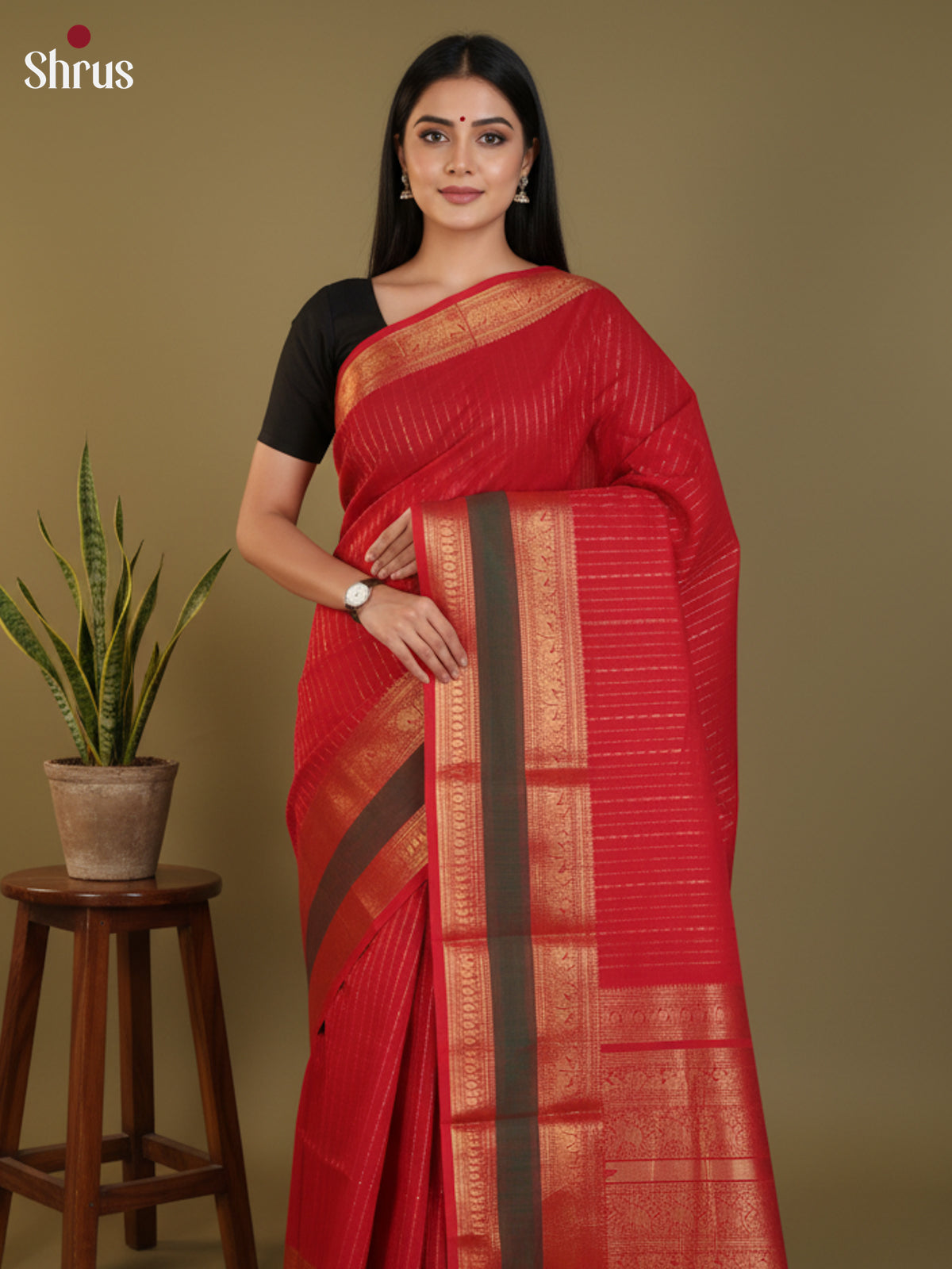Red & Green - Chettinad Cotton Saree- DLS30240 - Shop on Shrus.com