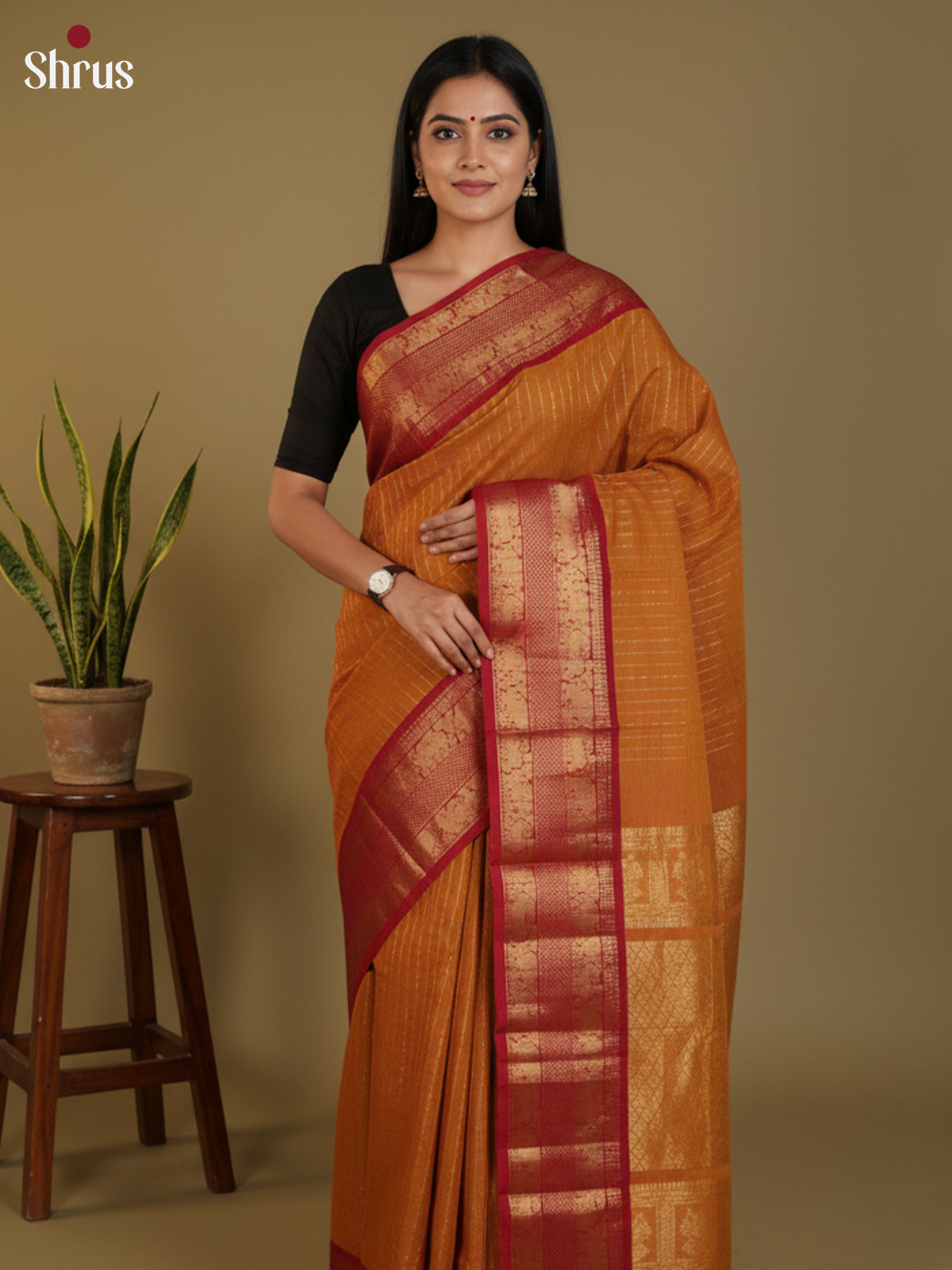 Mustard & Red - Chettinad Cotton Saree- DLS30242 - Shop on Shrus.com
