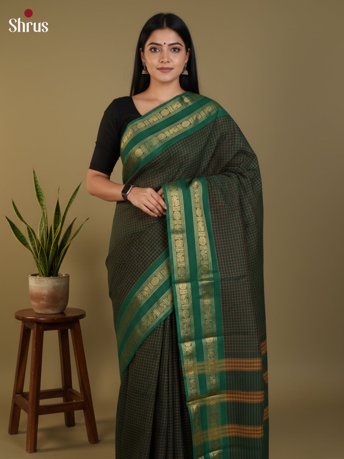 Mehandi & Green - Chettinad Cotton Saree - DLS30255 - Shop on Shrus.com