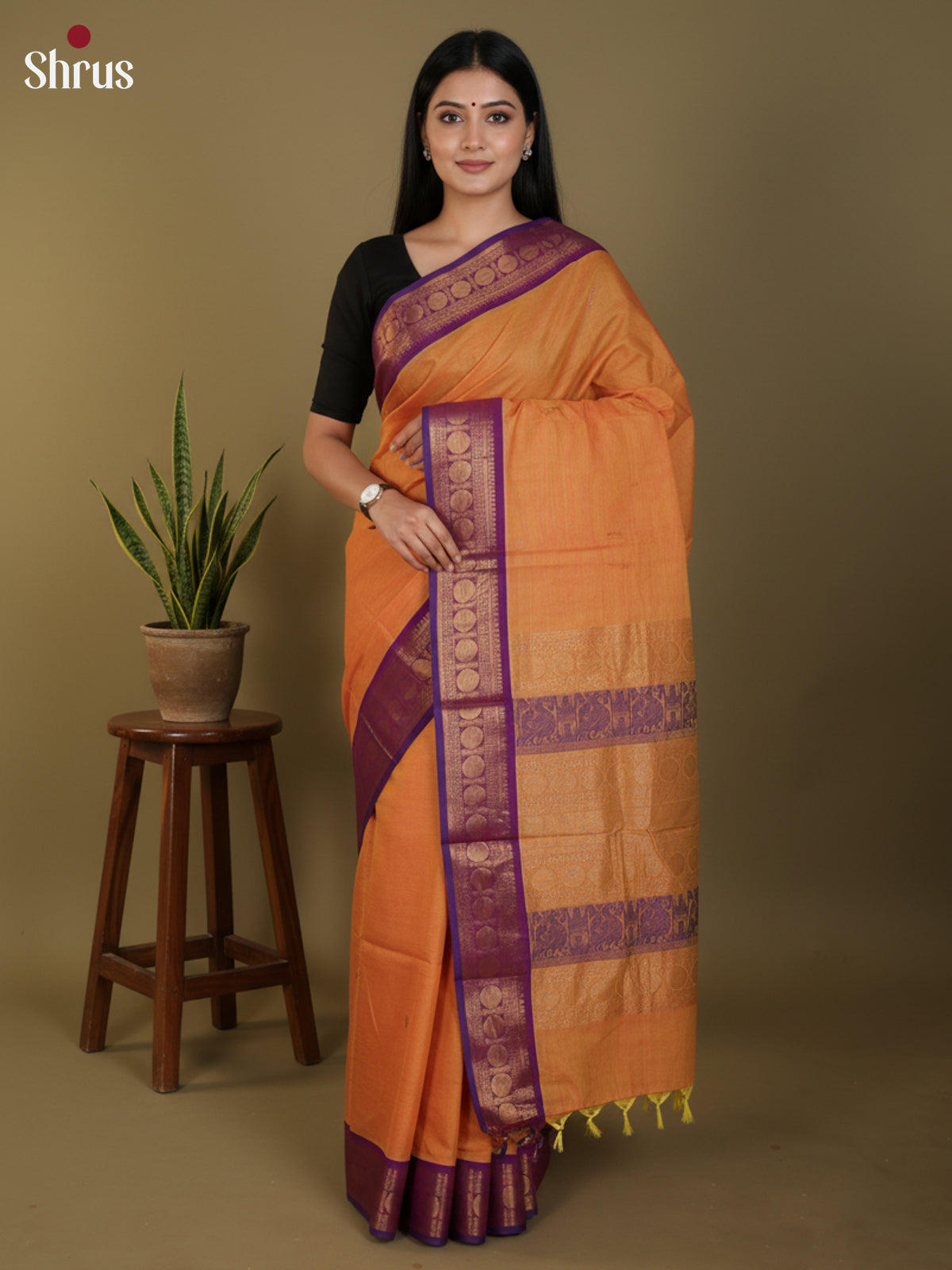 Orange & Purple- Chettinad Cotton Saree - DLS30257 - Shop on Shrus.com