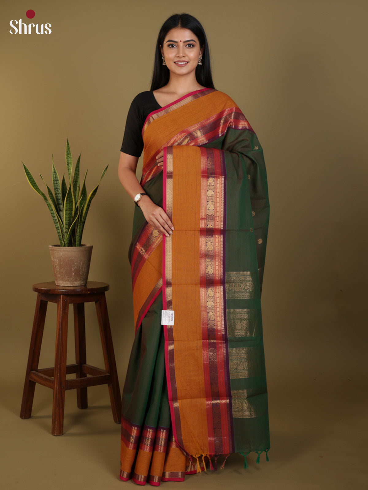 Green & Mustard - Chettinad Cotton Saree- DLS30259 - Shop on Shrus.com