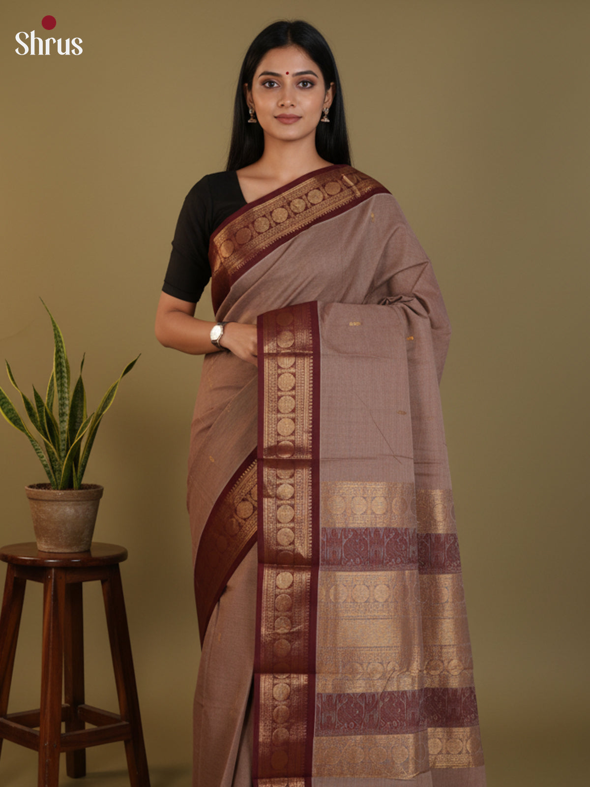 Grey & Maroon - Chettinad Cotton Saree- DLS30260 - Shop on Shrus.com
