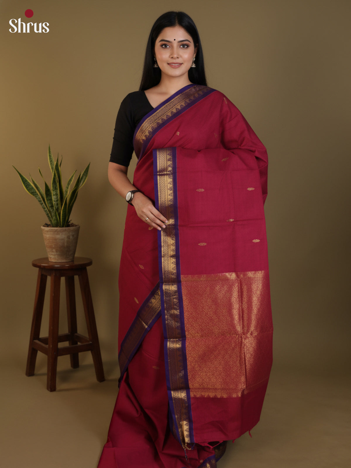 Maroon & Blue- Chettinad Cotton Saree - DLS30263 - Shop on Shrus.com