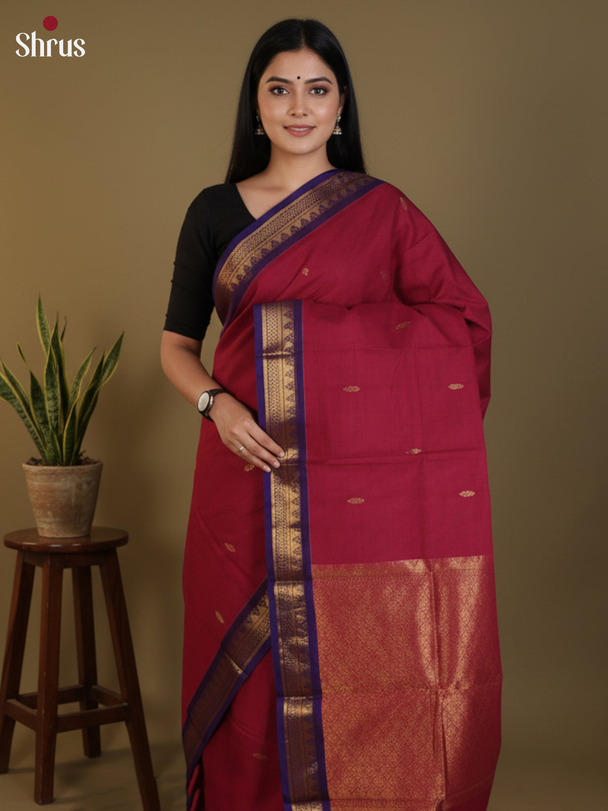 Maroon & Blue- Chettinad Cotton Saree - DLS30263 - Shop on Shrus.com