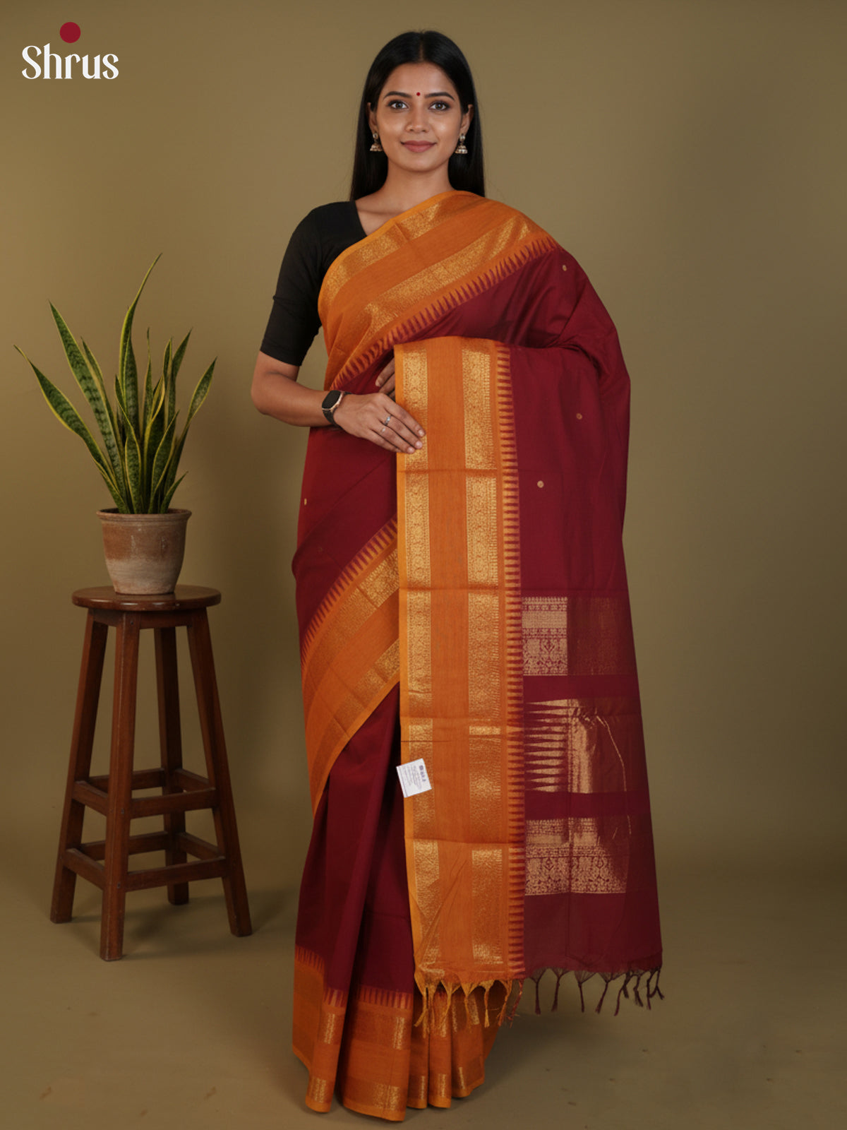 Maroon & Brick - Chettinad Cotton Saree- DLS30264 - Shop on Shrus.com