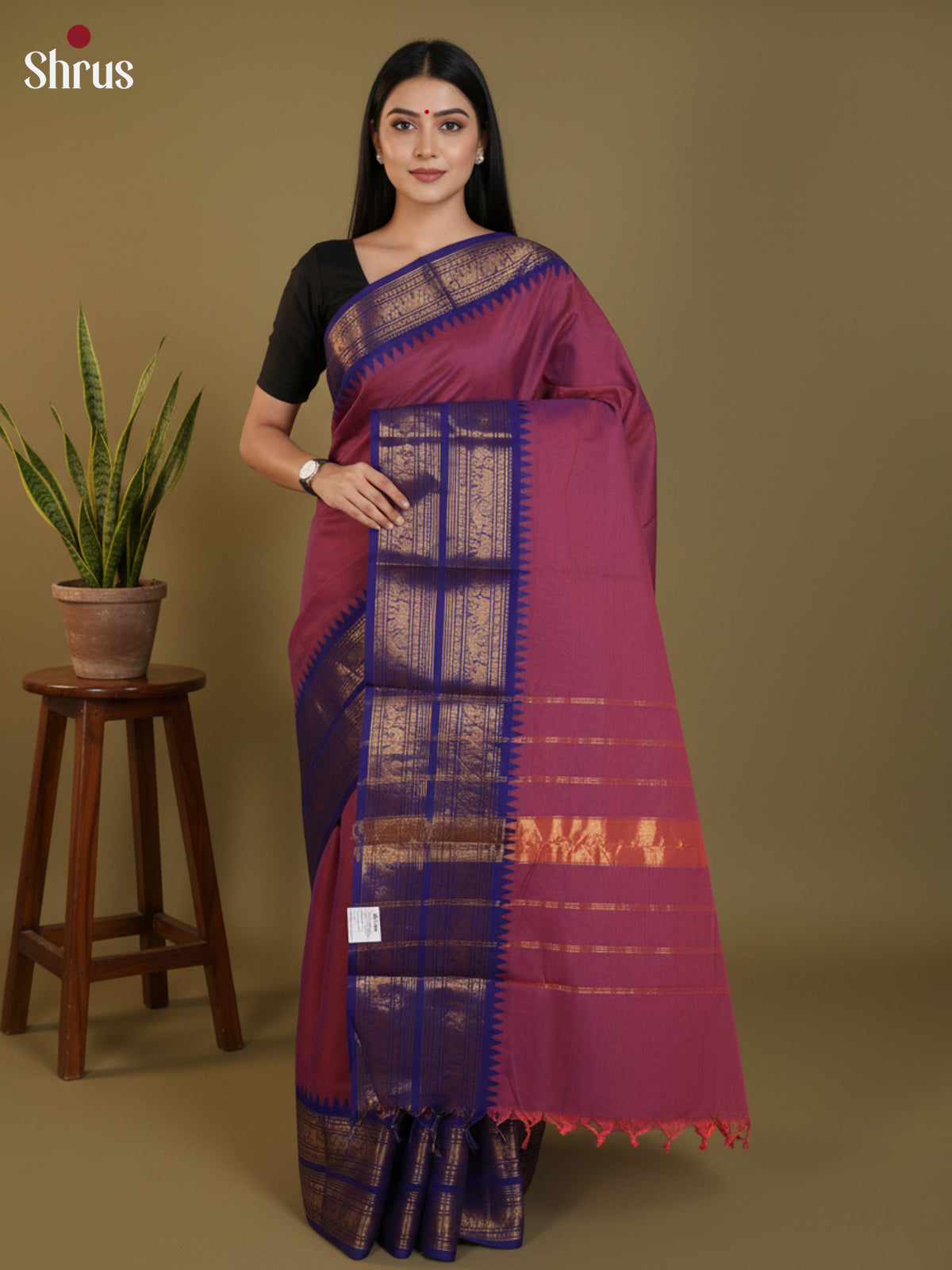 Purple & Blue - Chettinad Cotton Saree- DLS30278 - Shop on Shrus.com