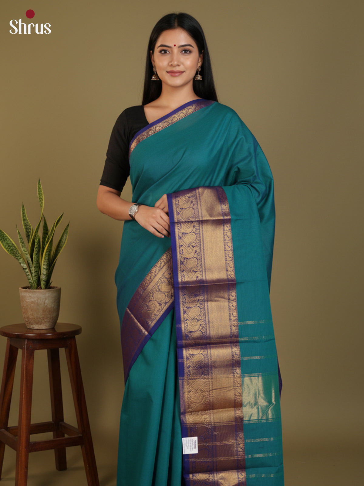 Teal & Blue - Chettinad Cotton Saree-DLS30281 - Shop on Shrus.com