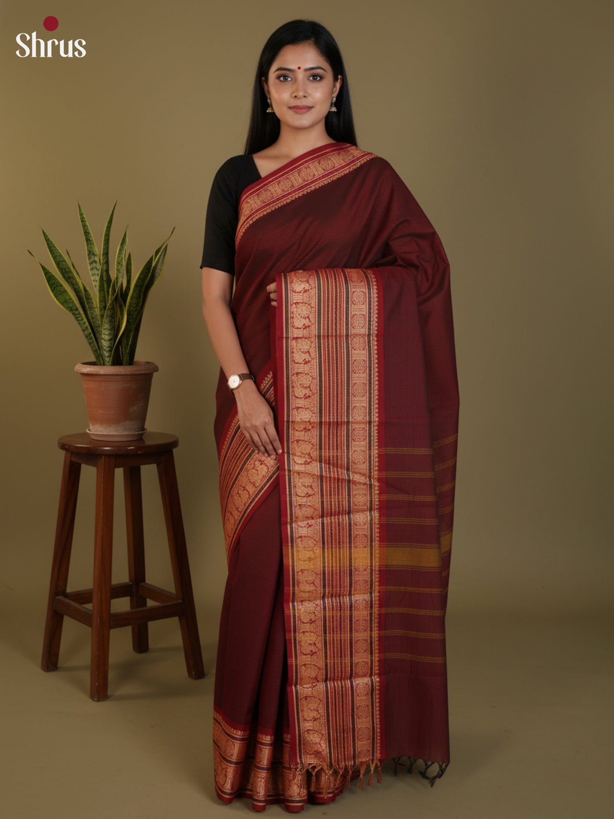 Maroon & red - Chettinad Cotton Saree-DLS30283 - Shop on Shrus.com