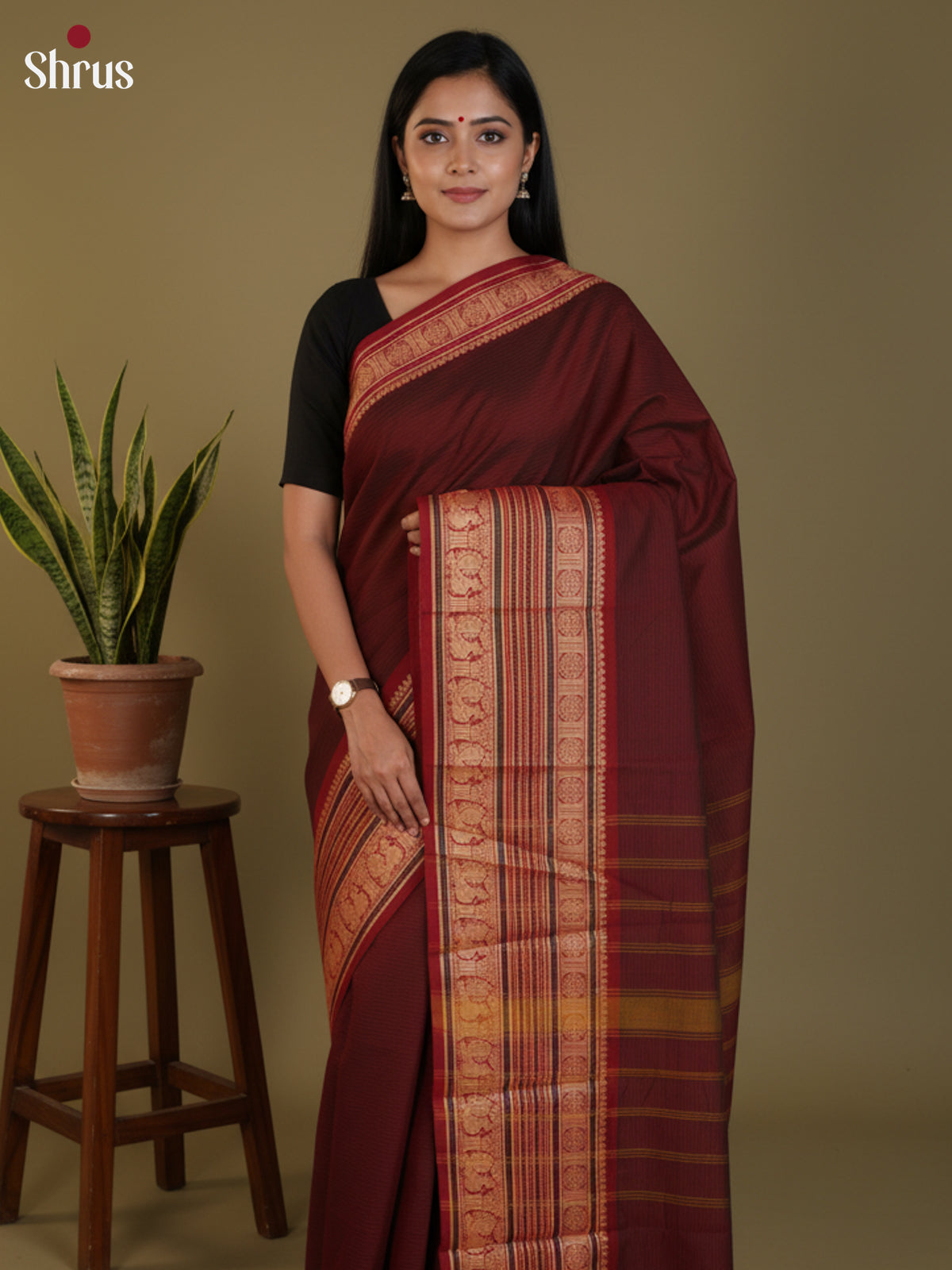 Maroon & red - Chettinad Cotton Saree-DLS30283 - Shop on Shrus.com