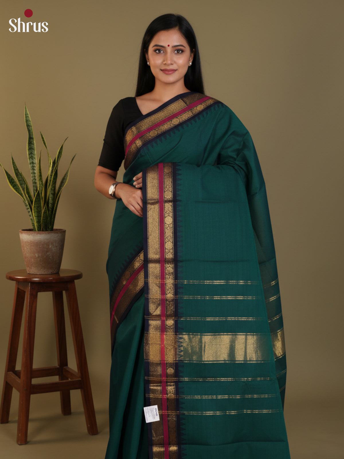 Peacock Green & Blue - Chettinad Cotton Saree- DLS30295 - Shop on Shrus.com