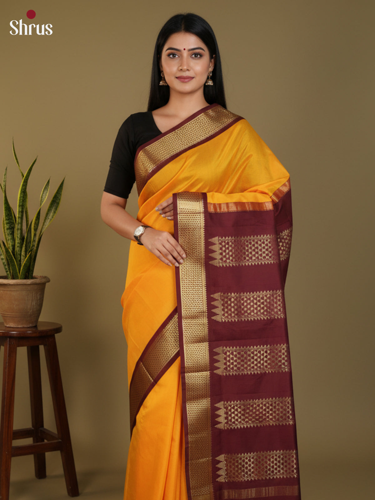 DLS30343 - Kanchipuram silk 9Yards Saree - Shop on Shrus.com