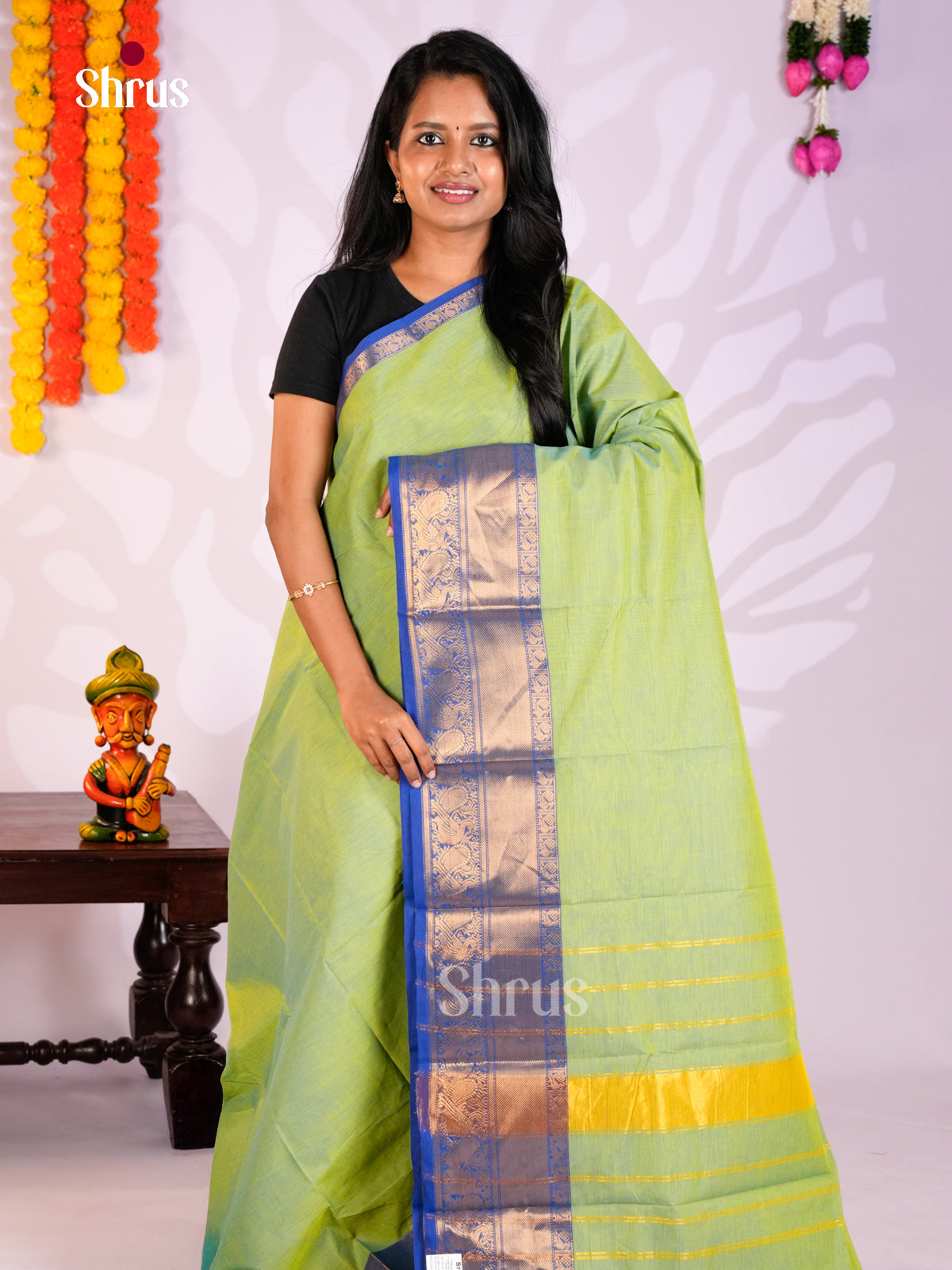 Pista Green & Blue - Chettinad Cotton Saree -DLS31006 - Shop on Shrus.com