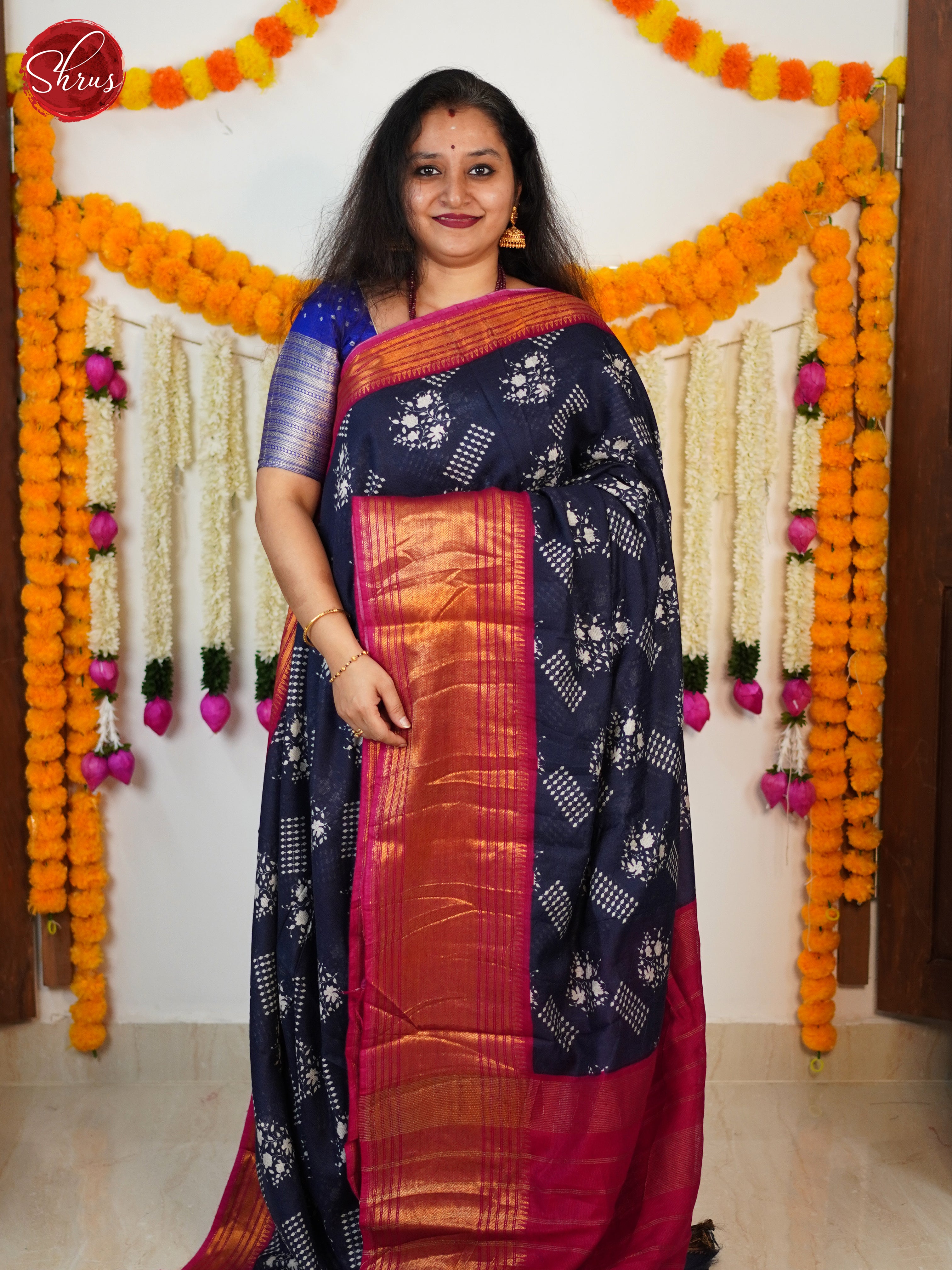 Blue & Pink - Semi Tussar Saree - Shop on ShrusEternity.com