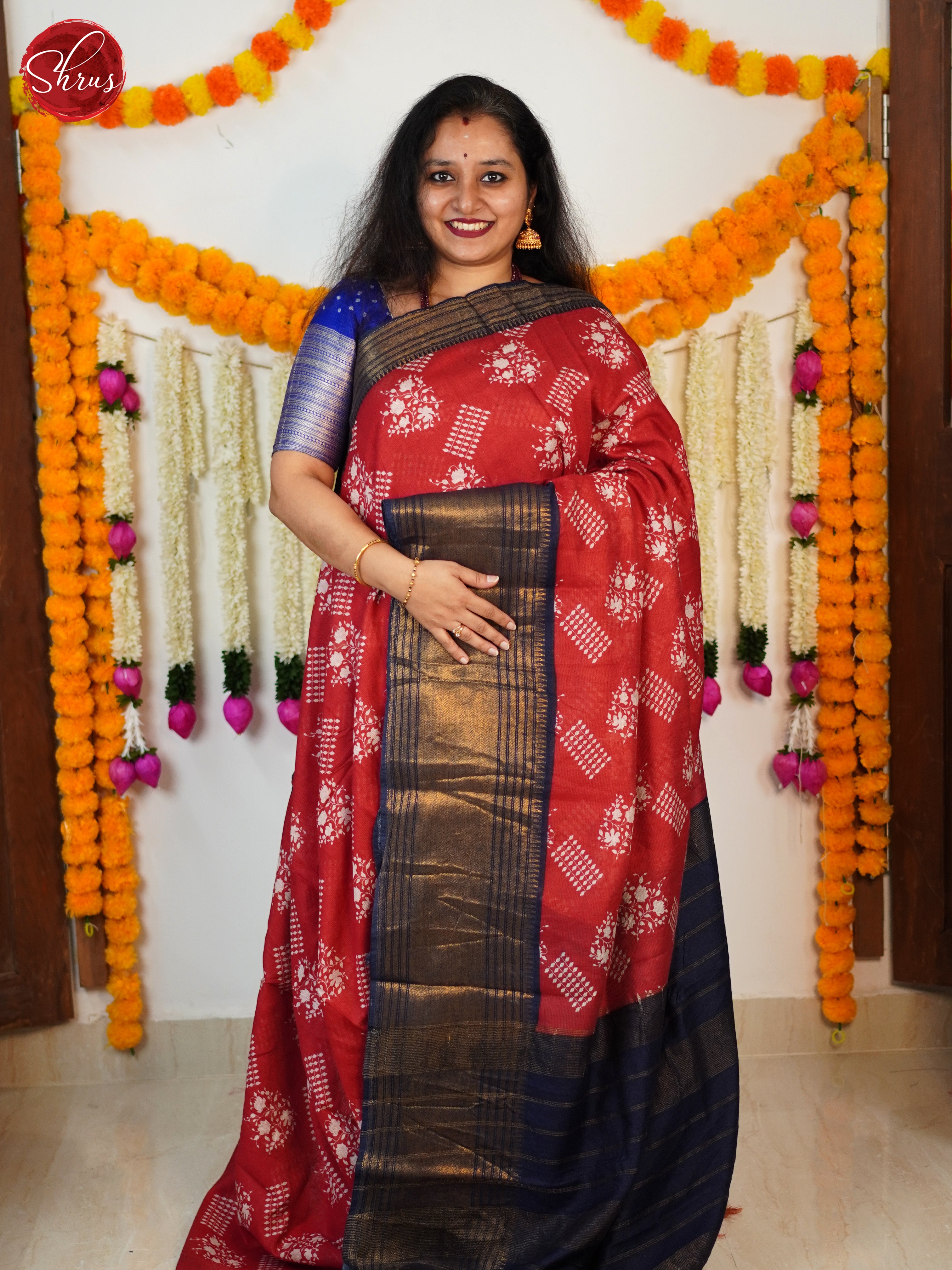 Red & Blue - Semi Tussar Saree - Shop on ShrusEternity.com