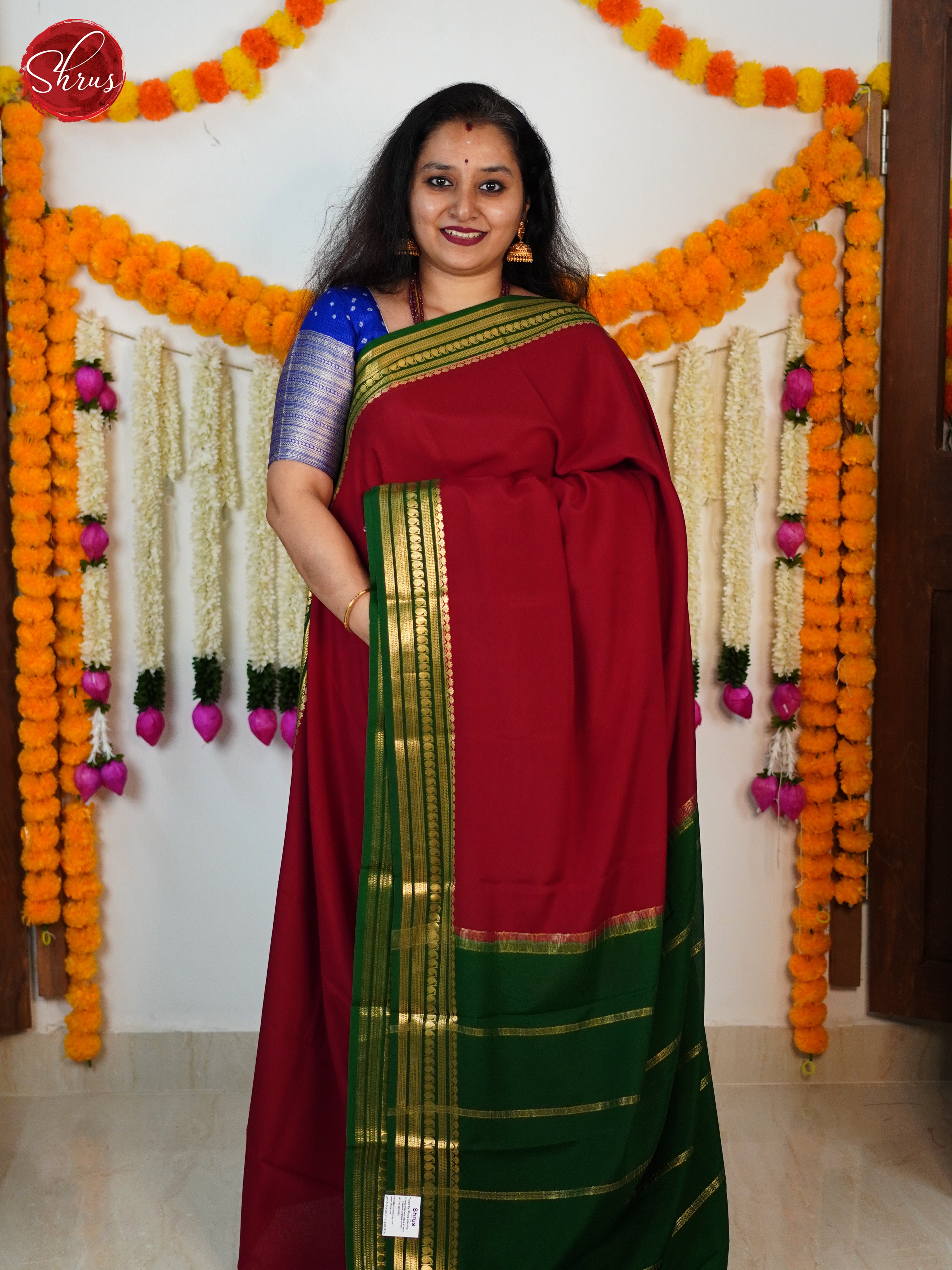 Red & Green - Mysore Silk Saree - Shop on ShrusEternity.com