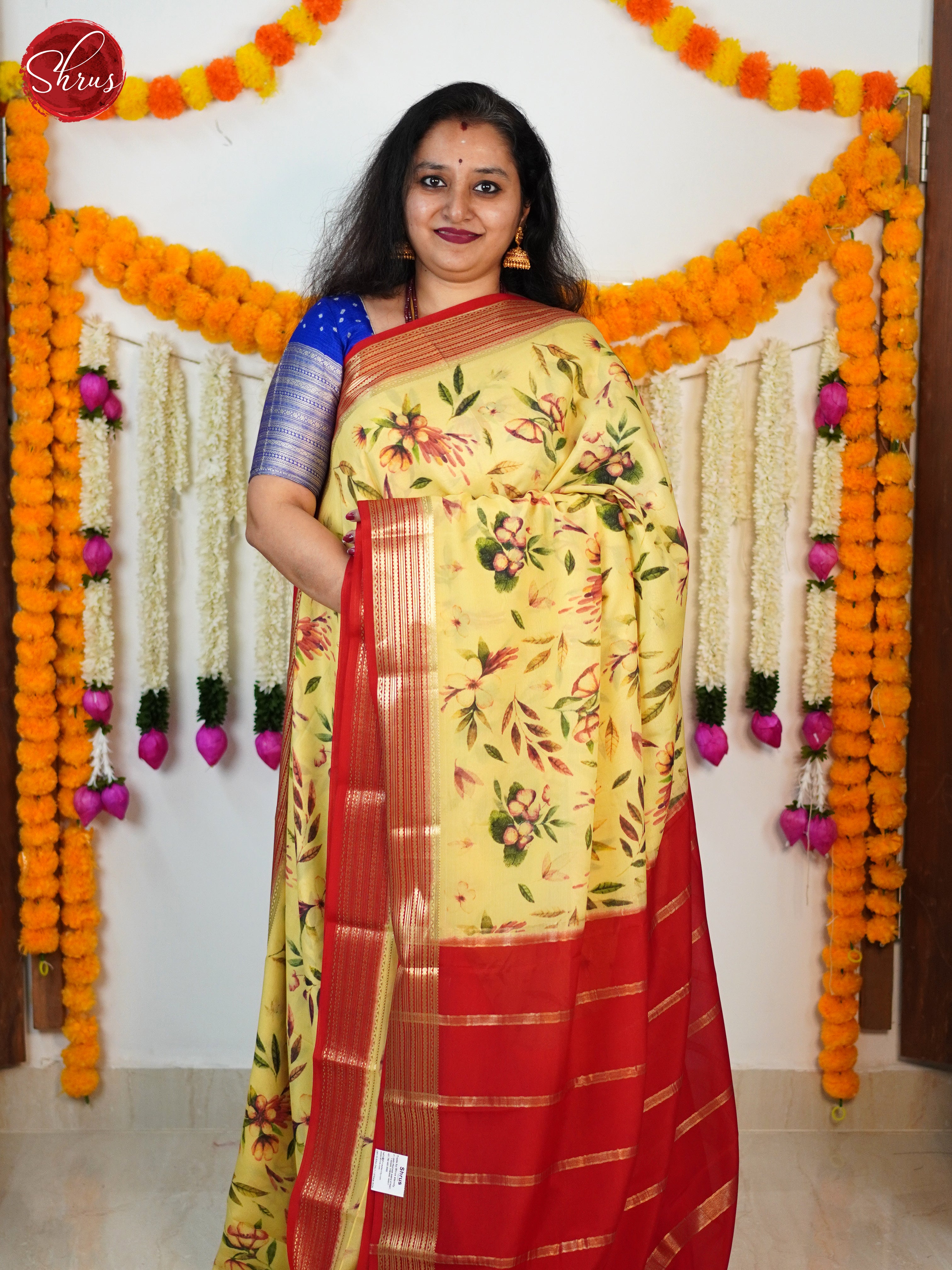 Yellow & Red - Mysore Silk Saree - Shop on ShrusEternity.com