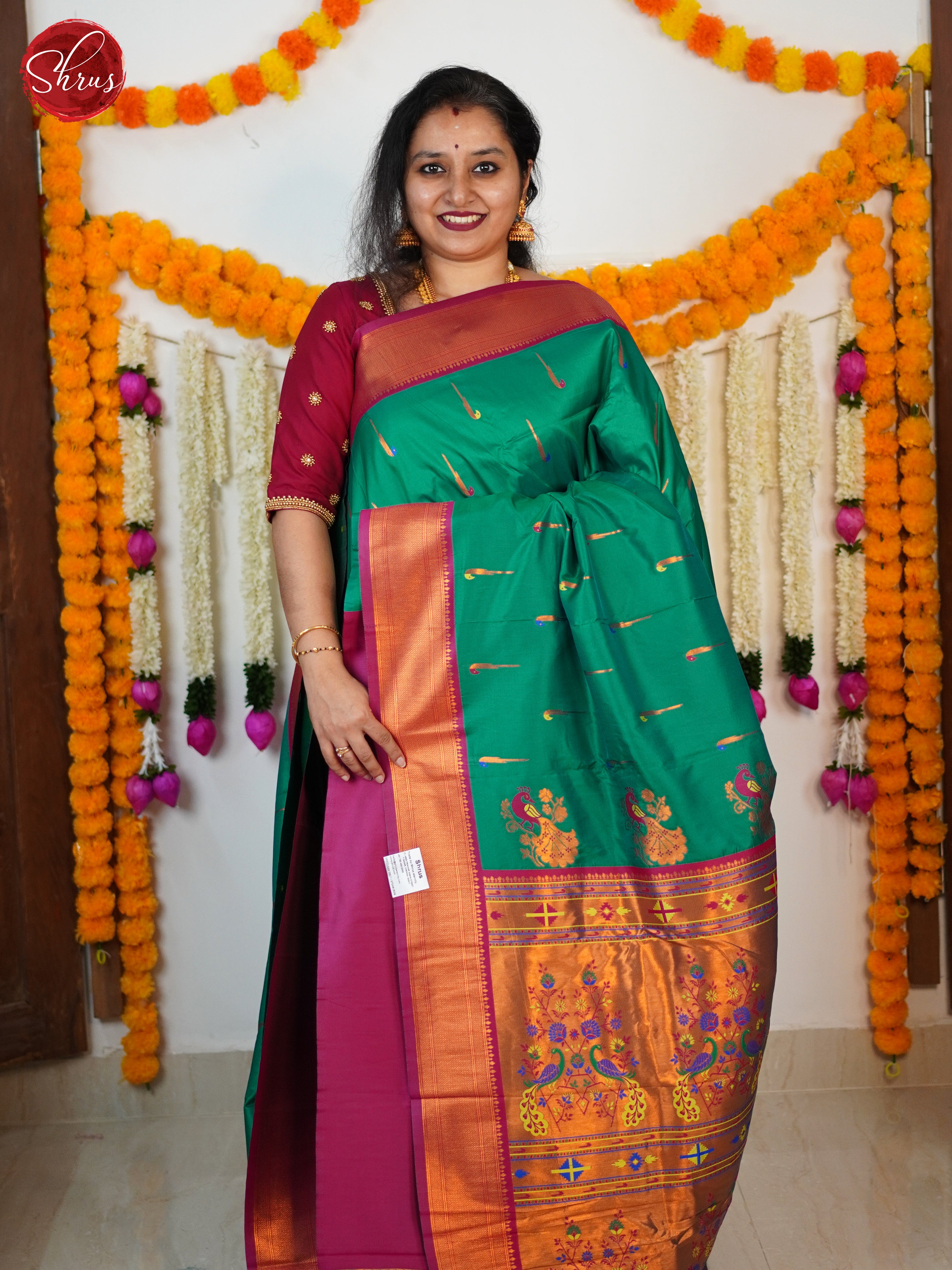 Green & Pink - Semi Paithani Saree - Shop on ShrusEternity.com