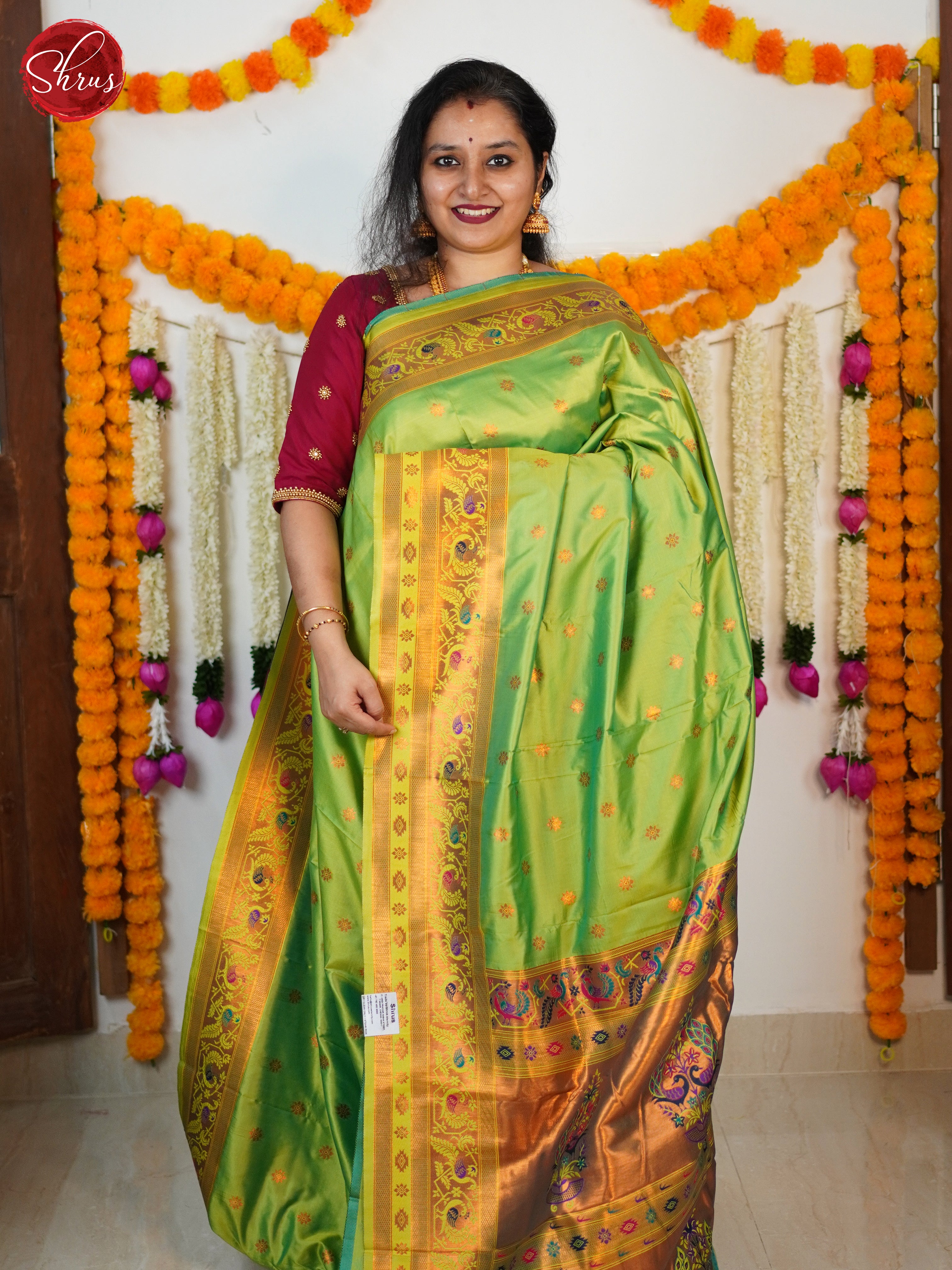 Green(Single Tone) - Semi Kanchipuram Saree - Shop on ShrusEternity.com