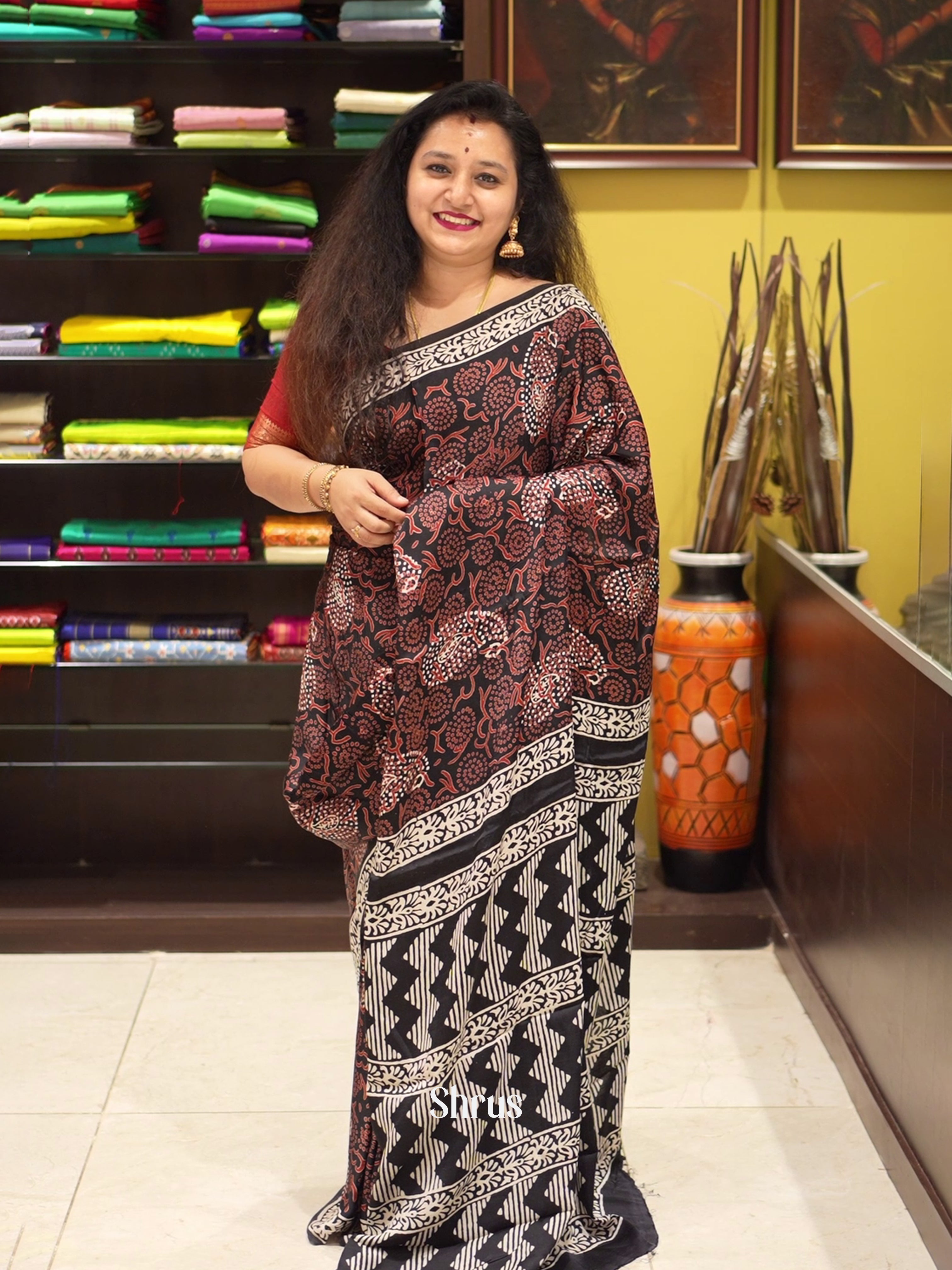 Black & Red - Modal Silk Saree - Shop on ShrusEternity.com