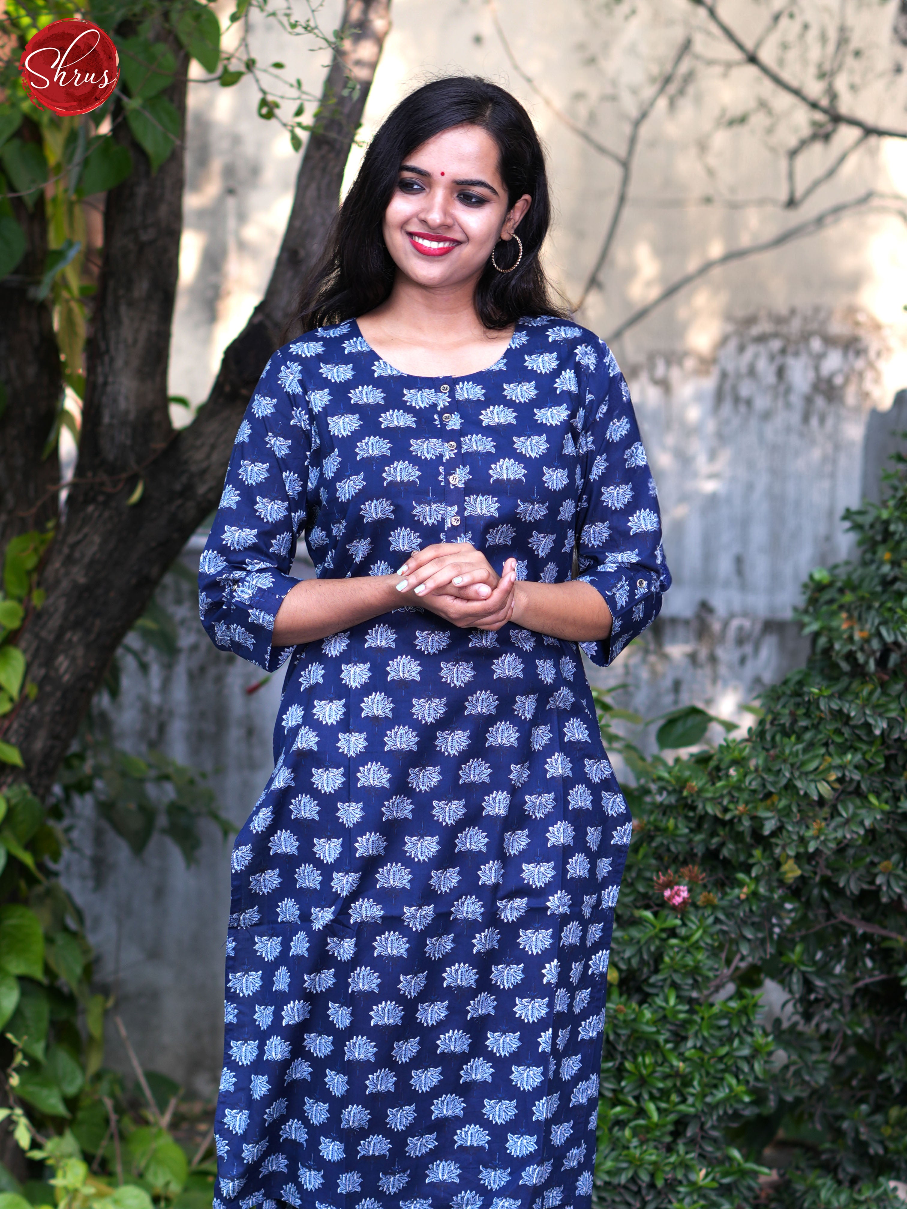 Blue- Casual Block printed Readymade Kurti - Shop on ShrusEternity.com