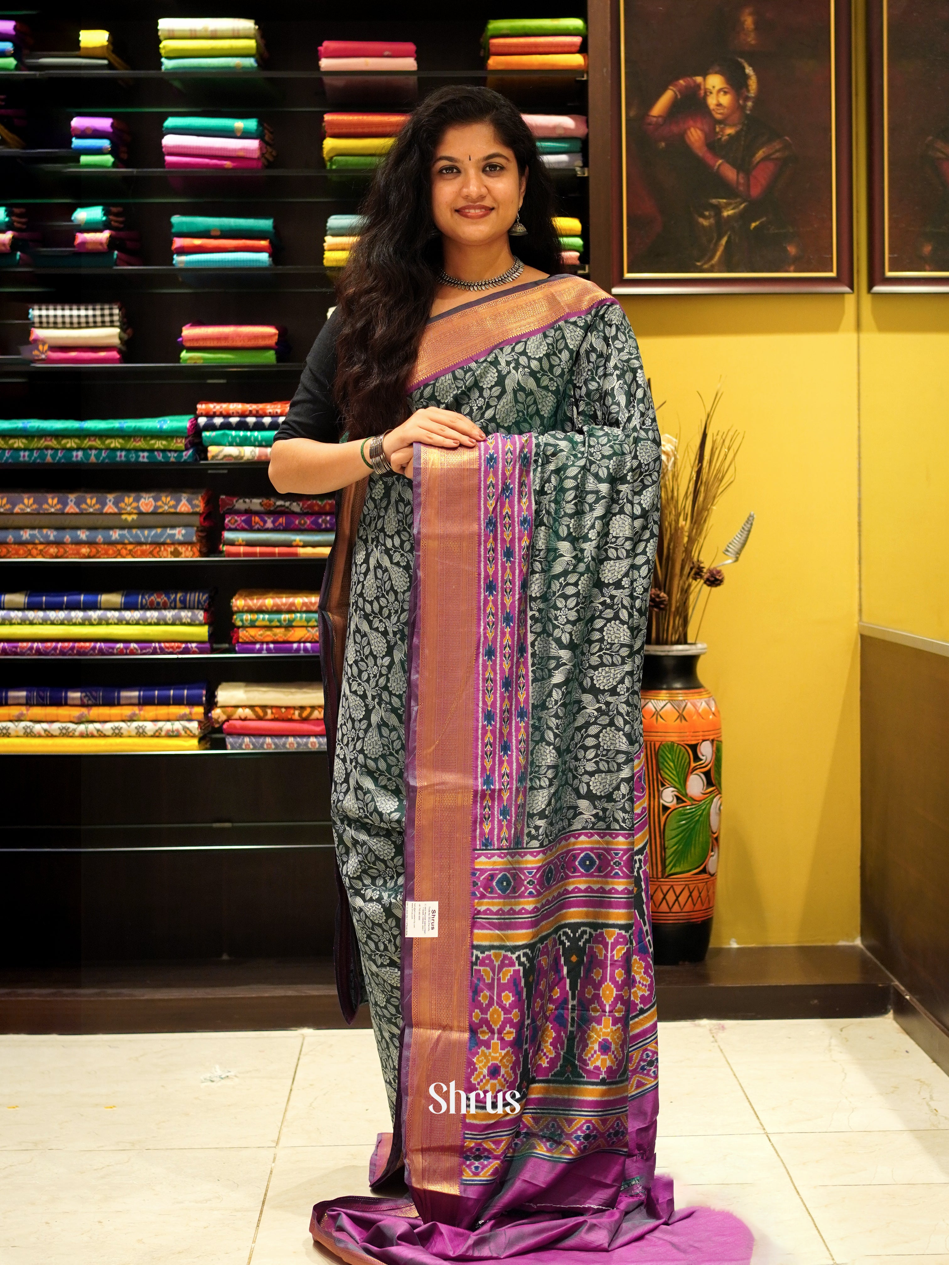 Dark Green & Purple - Semi Patola Saree - Shop on ShrusEternity.com
