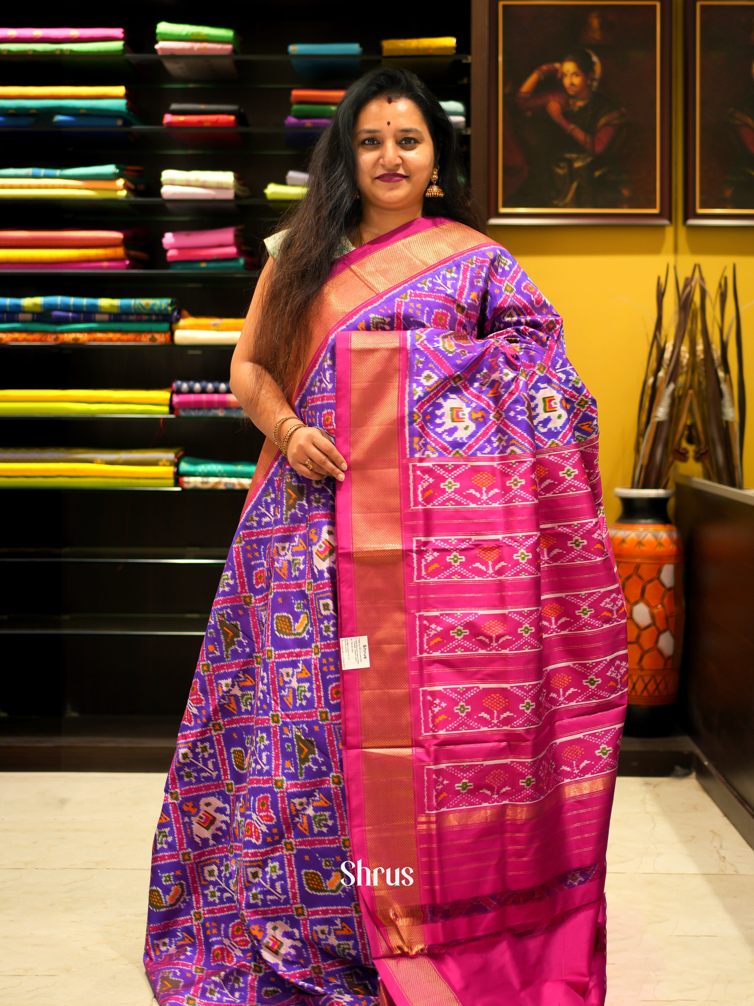 purple and pink-Ikkat silk saree - Shop on ShrusEternity.com
