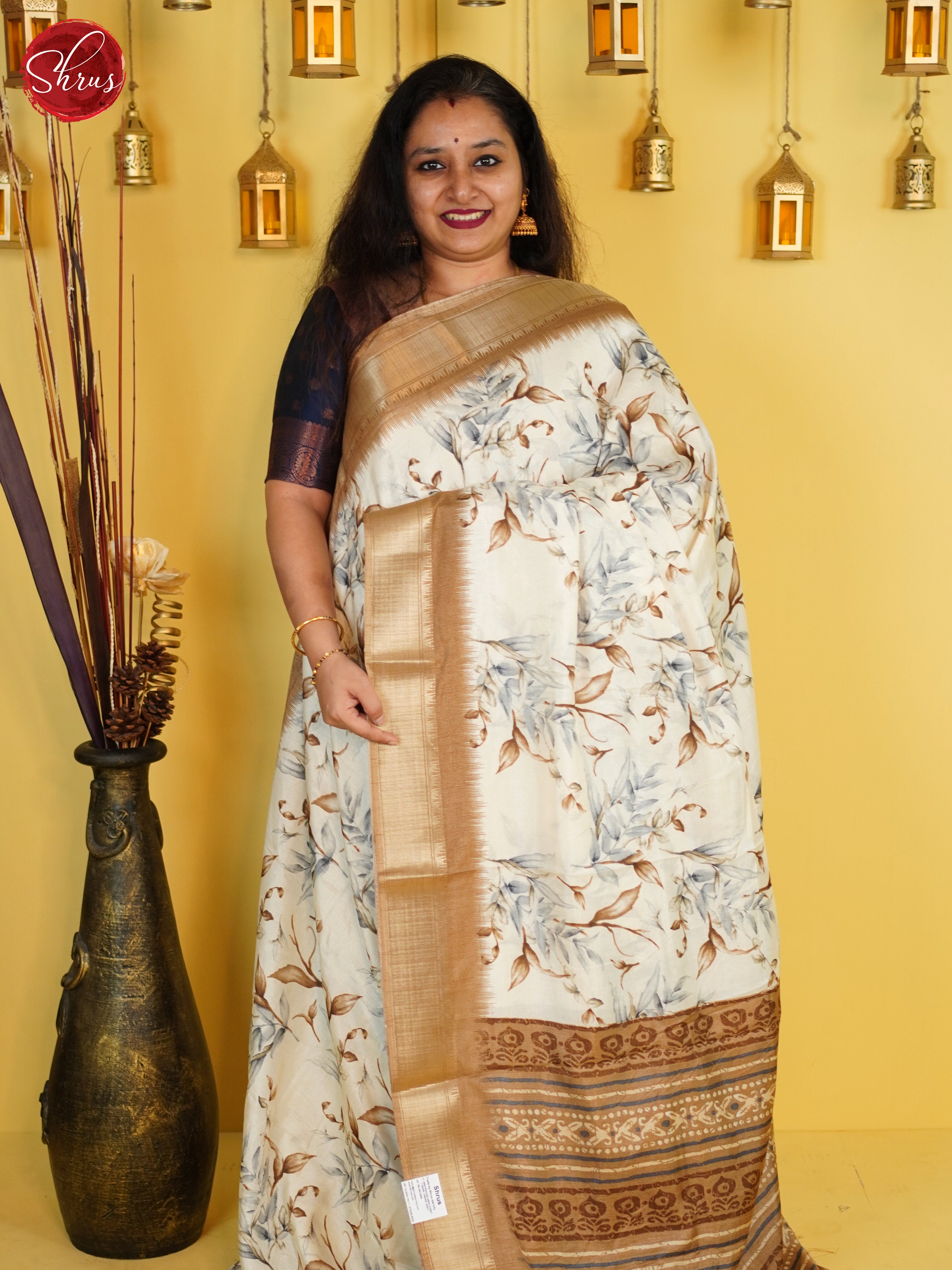 Cream & Brown - Semi Crepe Saree - Shop on ShrusEternity.com