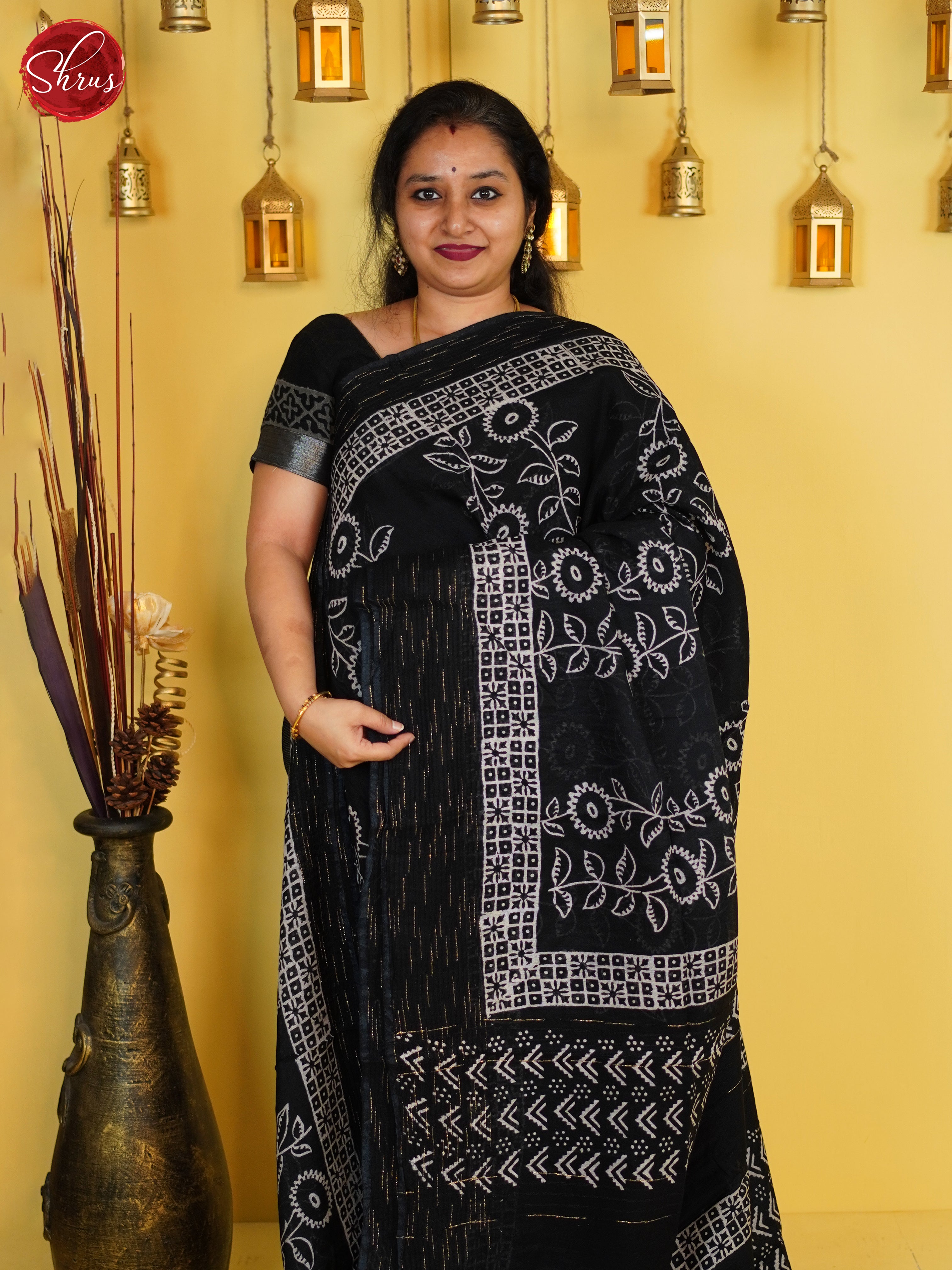 Black(Single Tone) - Linen Cotton Saree - Shop on ShrusEternity.com