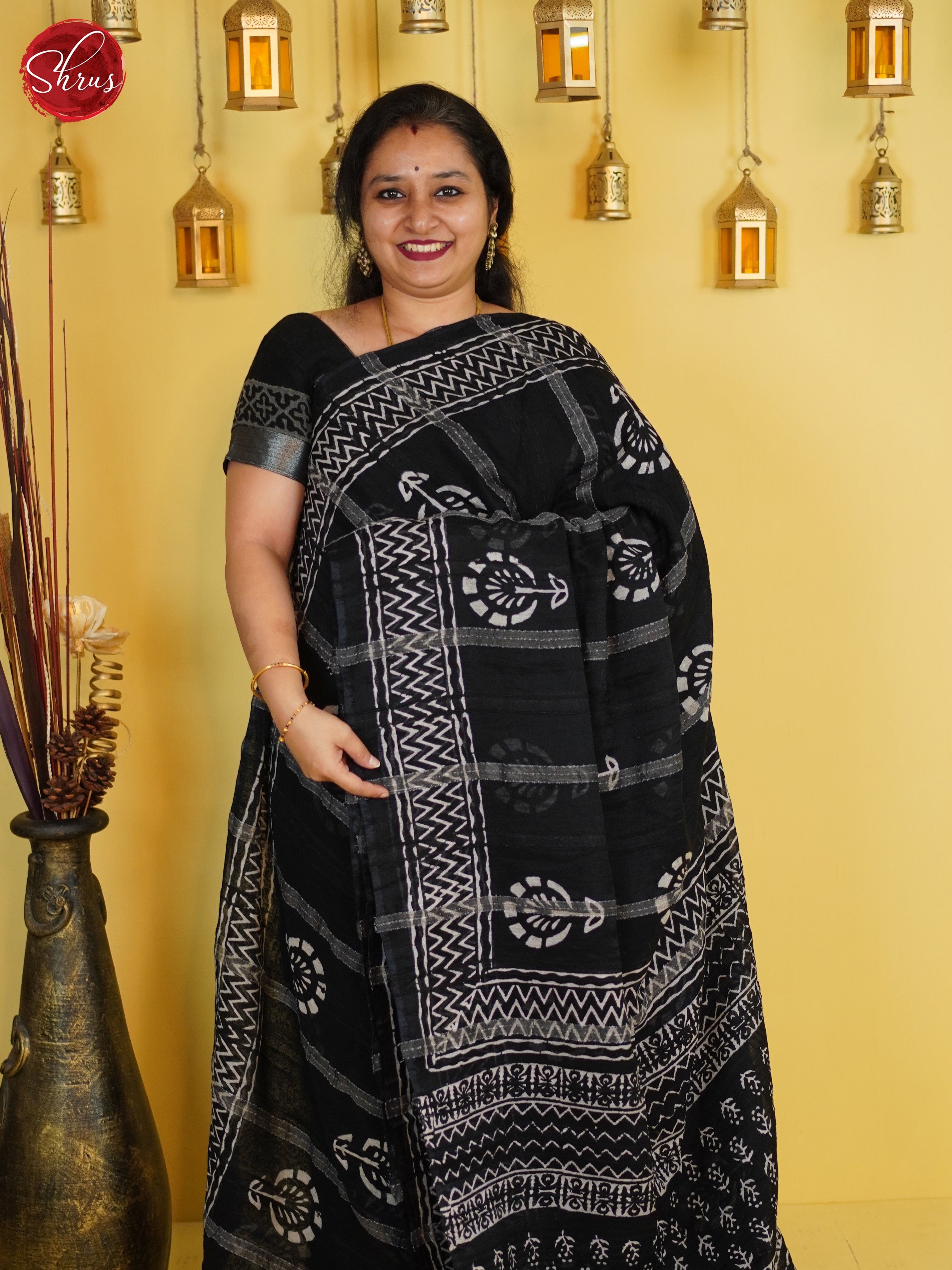 Black(Single Tone) - Linen Cotton Saree - Shop on ShrusEternity.com