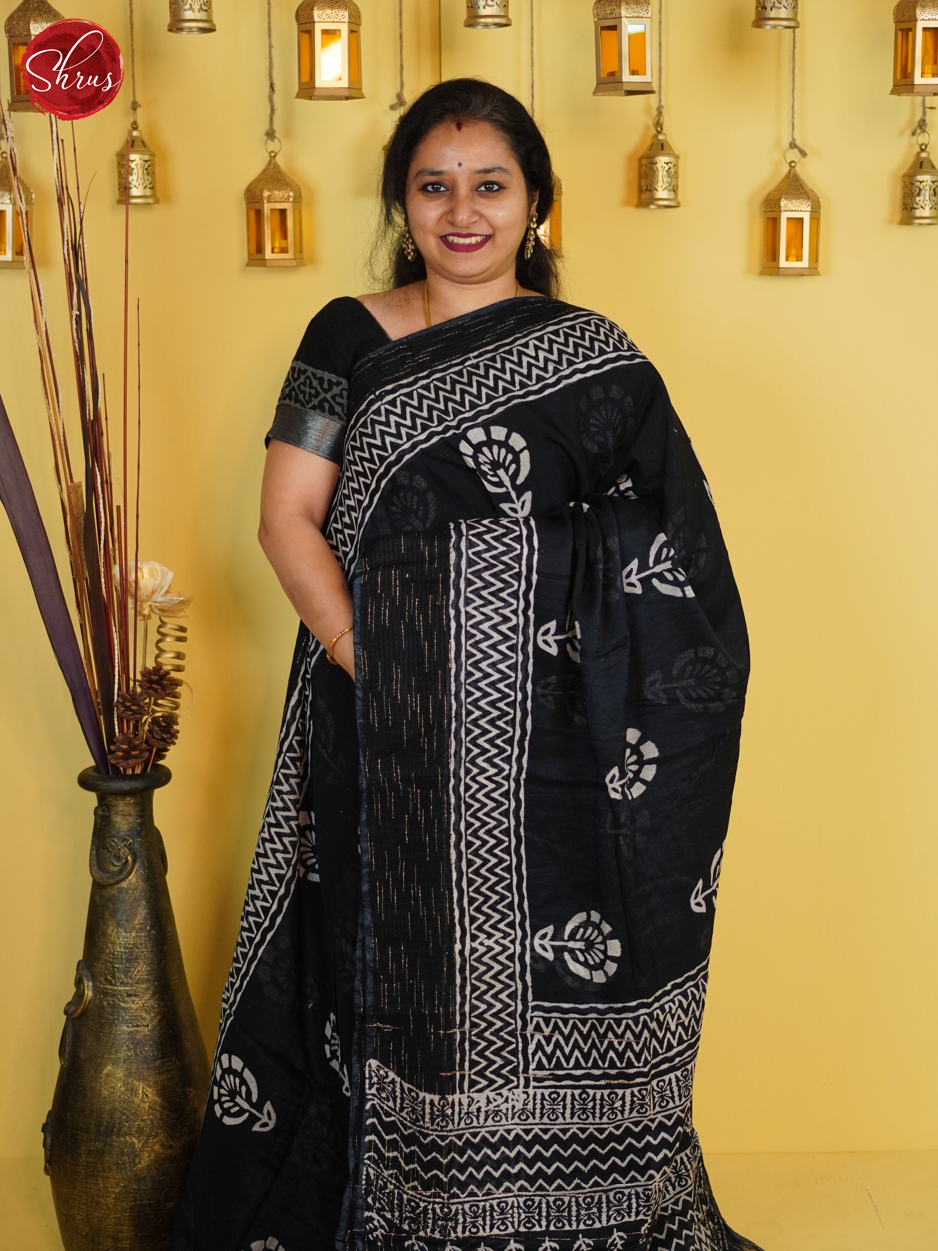 Black(Single Tone)- Linen Cotton Saree - Shop on ShrusEternity.com