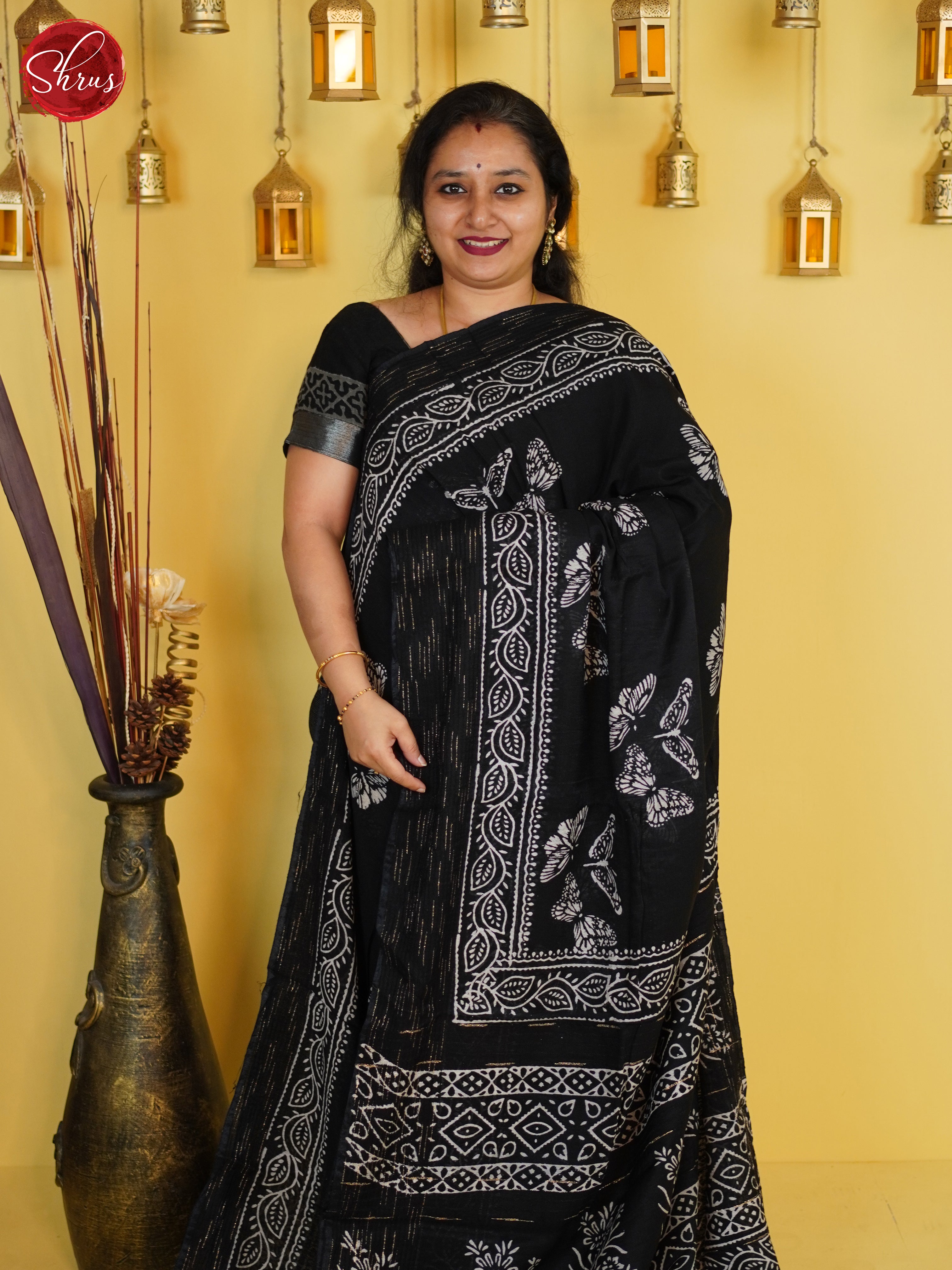 Black(Single Tone) - Linen Cotton Saree - Shop on ShrusEternity.com