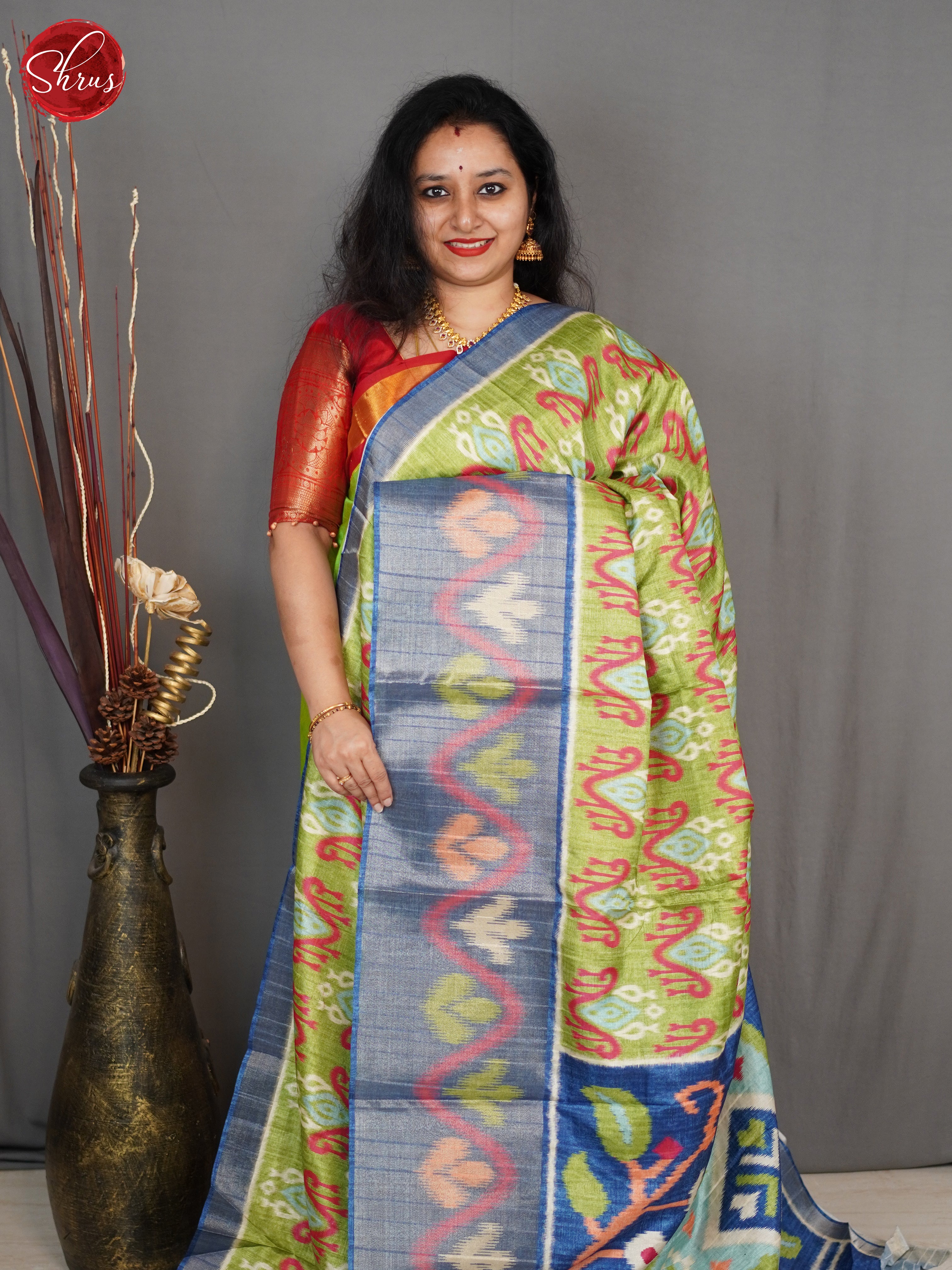 Green & Blue - Semi Pochampally Saree - Shop on ShrusEternity.com