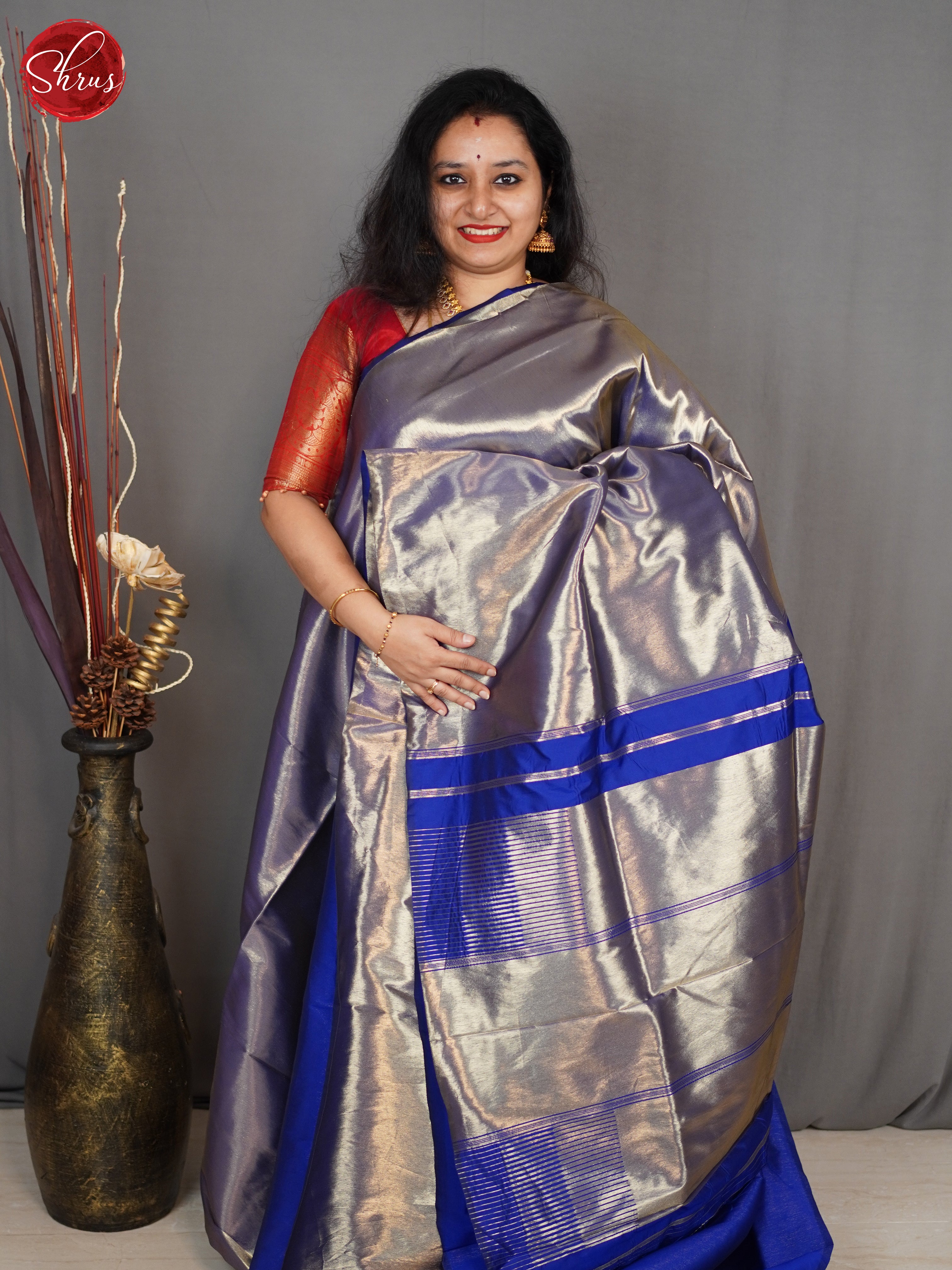 Blue(Single Tone) - Semi Tissue Saree - Shop on ShrusEternity.com