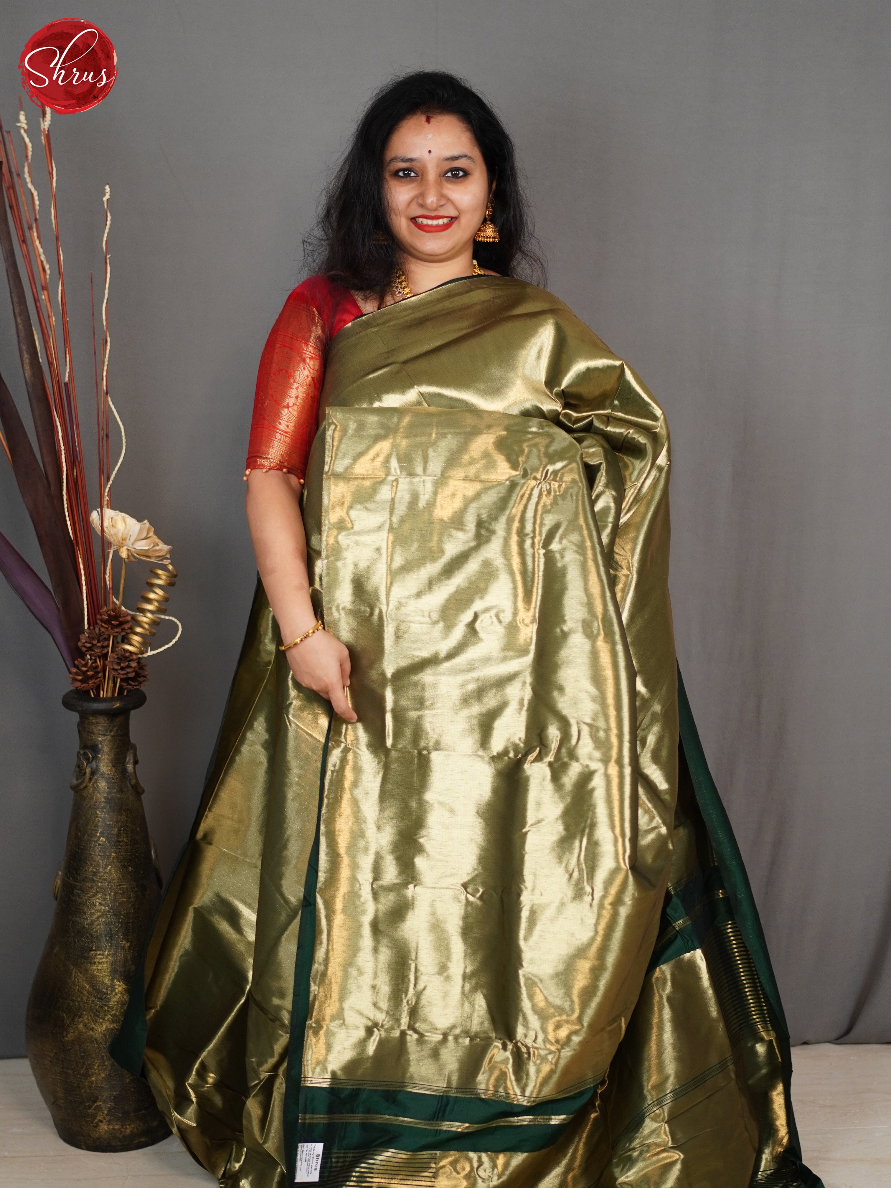 Green Single Tone) - Semi Tissue Saree - Shop on ShrusEternity.com