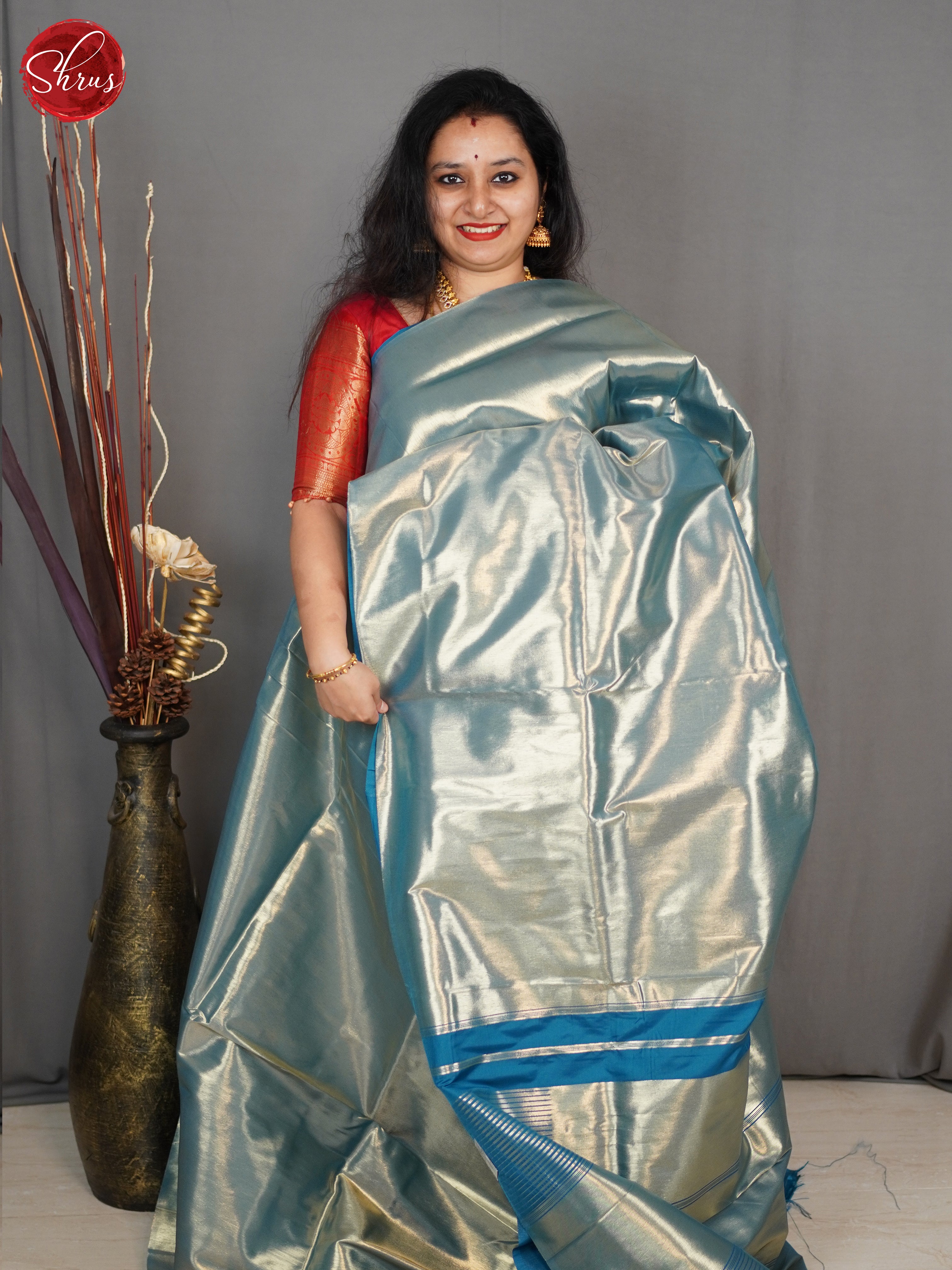 Blue(Single Tone) - Semi Tissue Saree - Shop on ShrusEternity.com