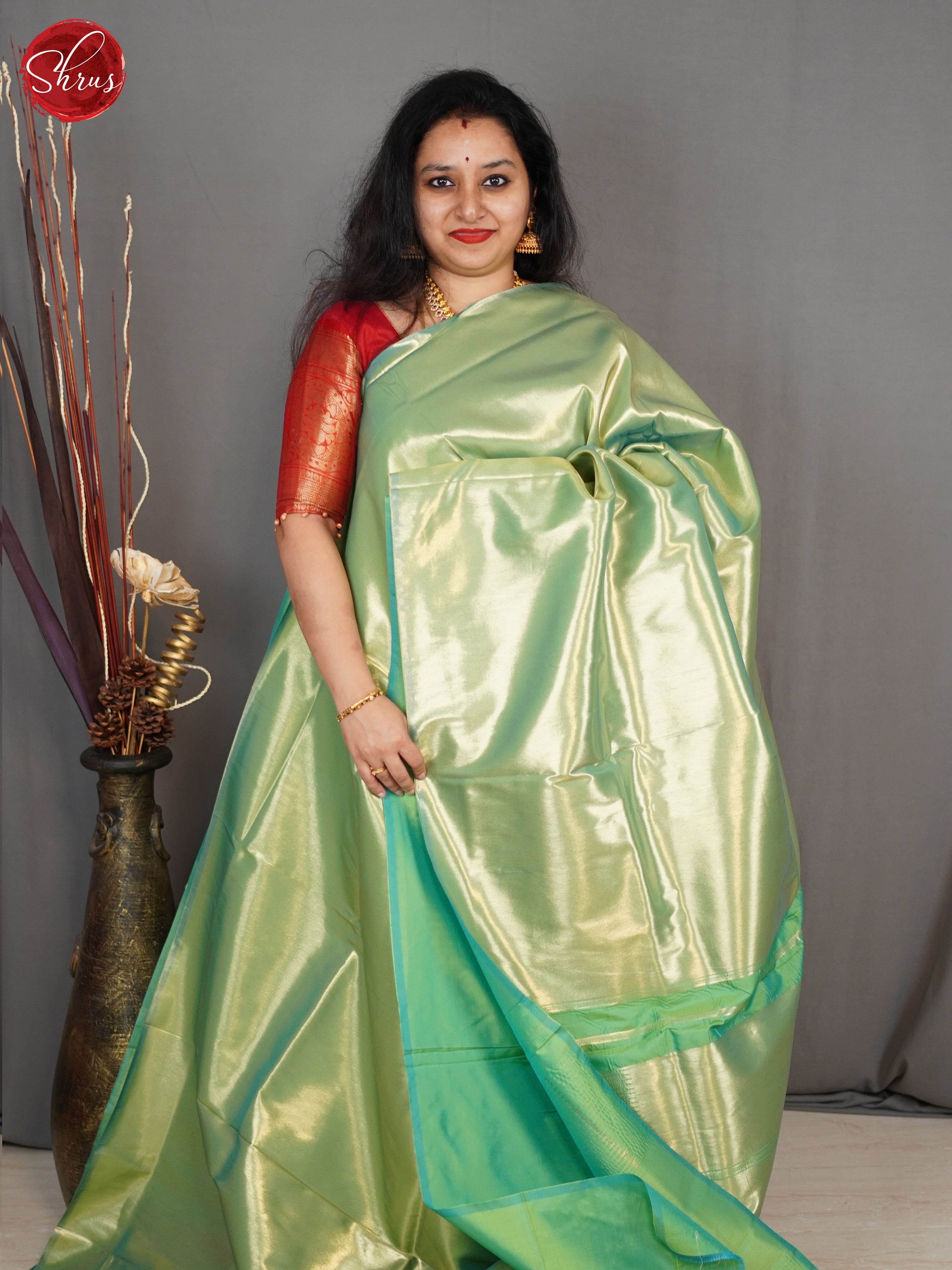 Green(SIngle Tone) - Semi Tissue Saree - Shop on ShrusEternity.com