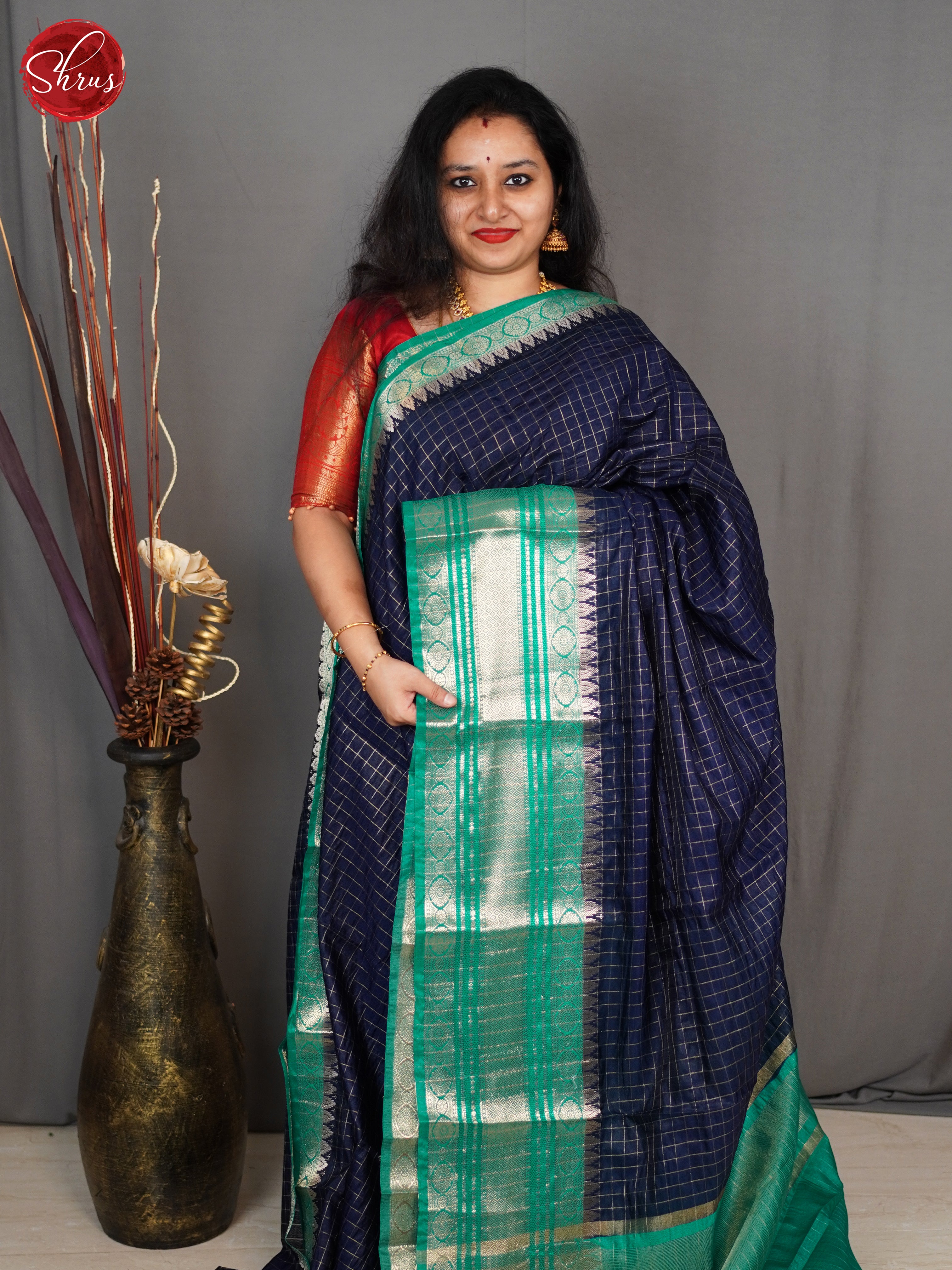 Blue & Green - Semi Dupion Saree - Shop on ShrusEternity.com