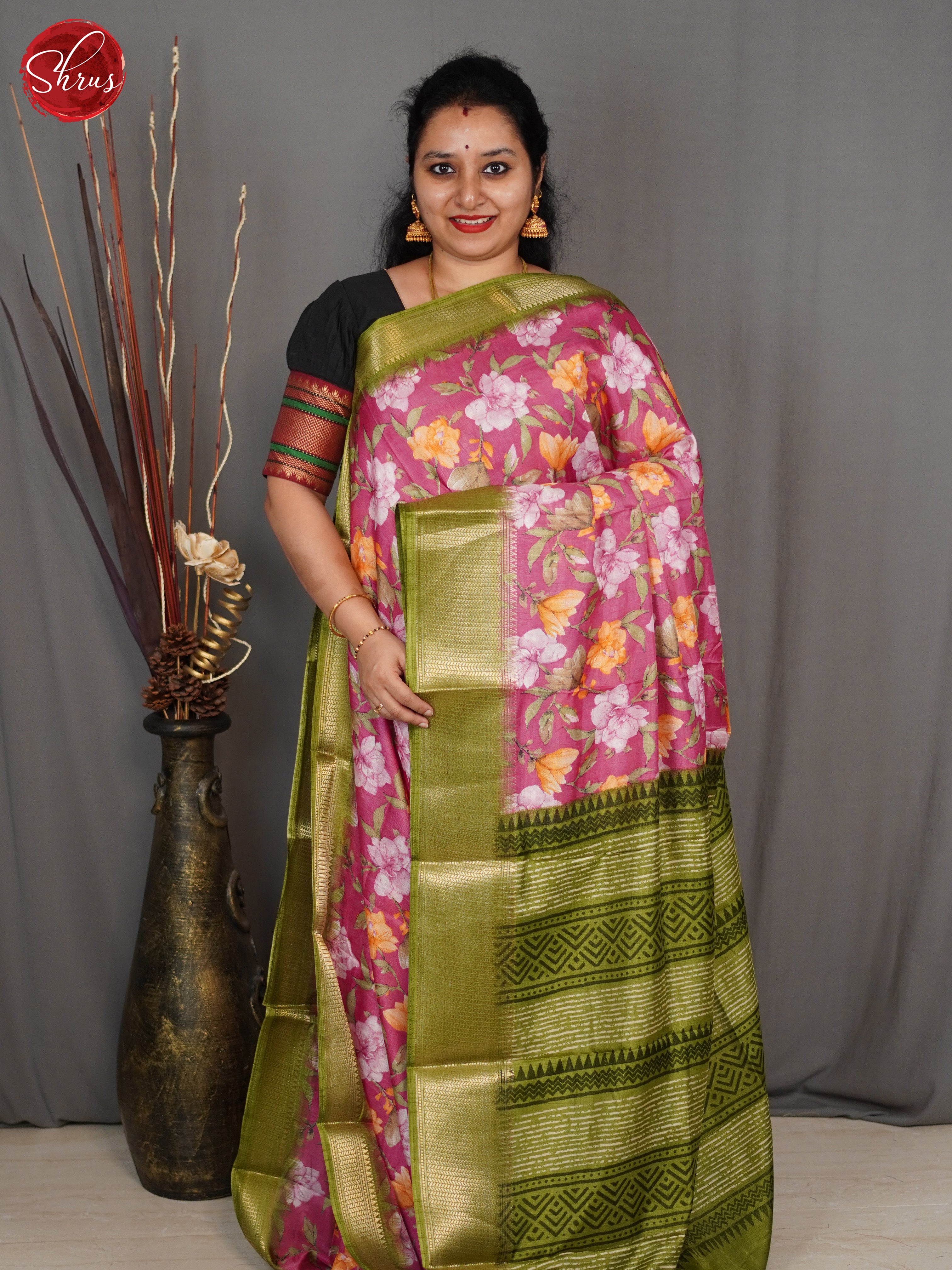 Pink & Green- Semi Crepe Saree - Shop on ShrusEternity.com