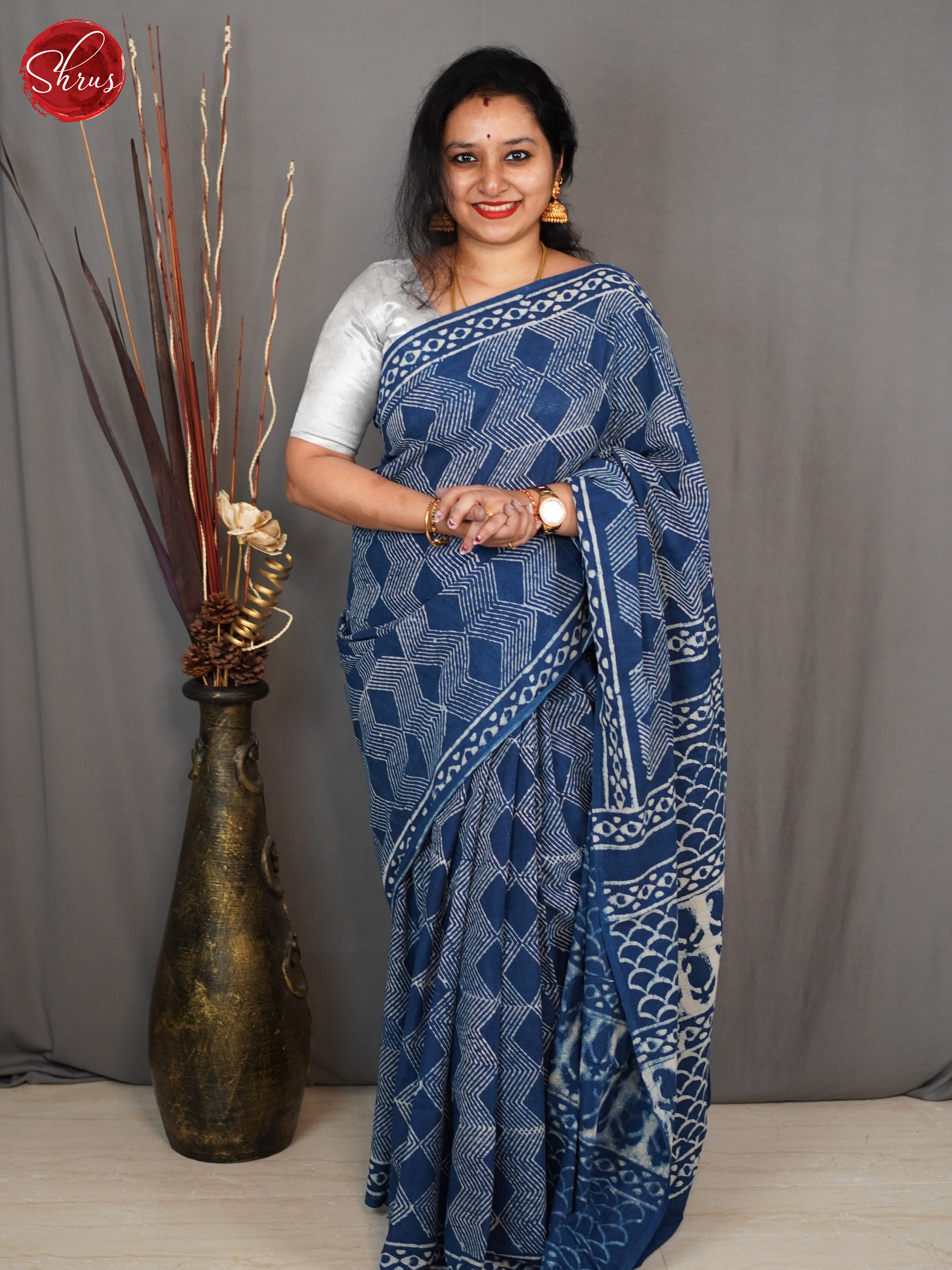 Dark Blue(Single Tone) - Jaipur cotton Saree - Shop on ShrusEternity.com