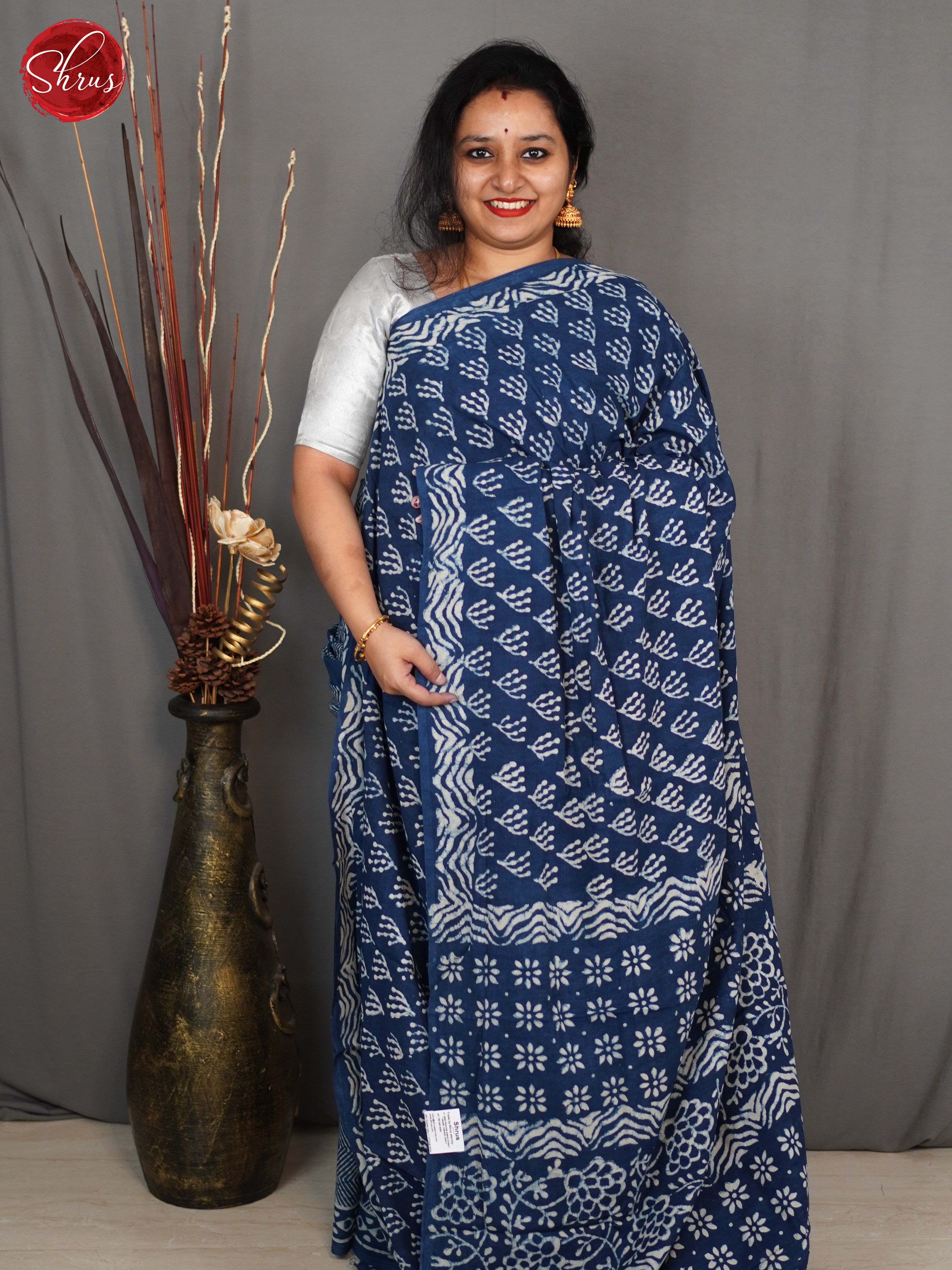 Dark Blue(Single Tone) - Jaipur cotton Saree - Shop on ShrusEternity.com
