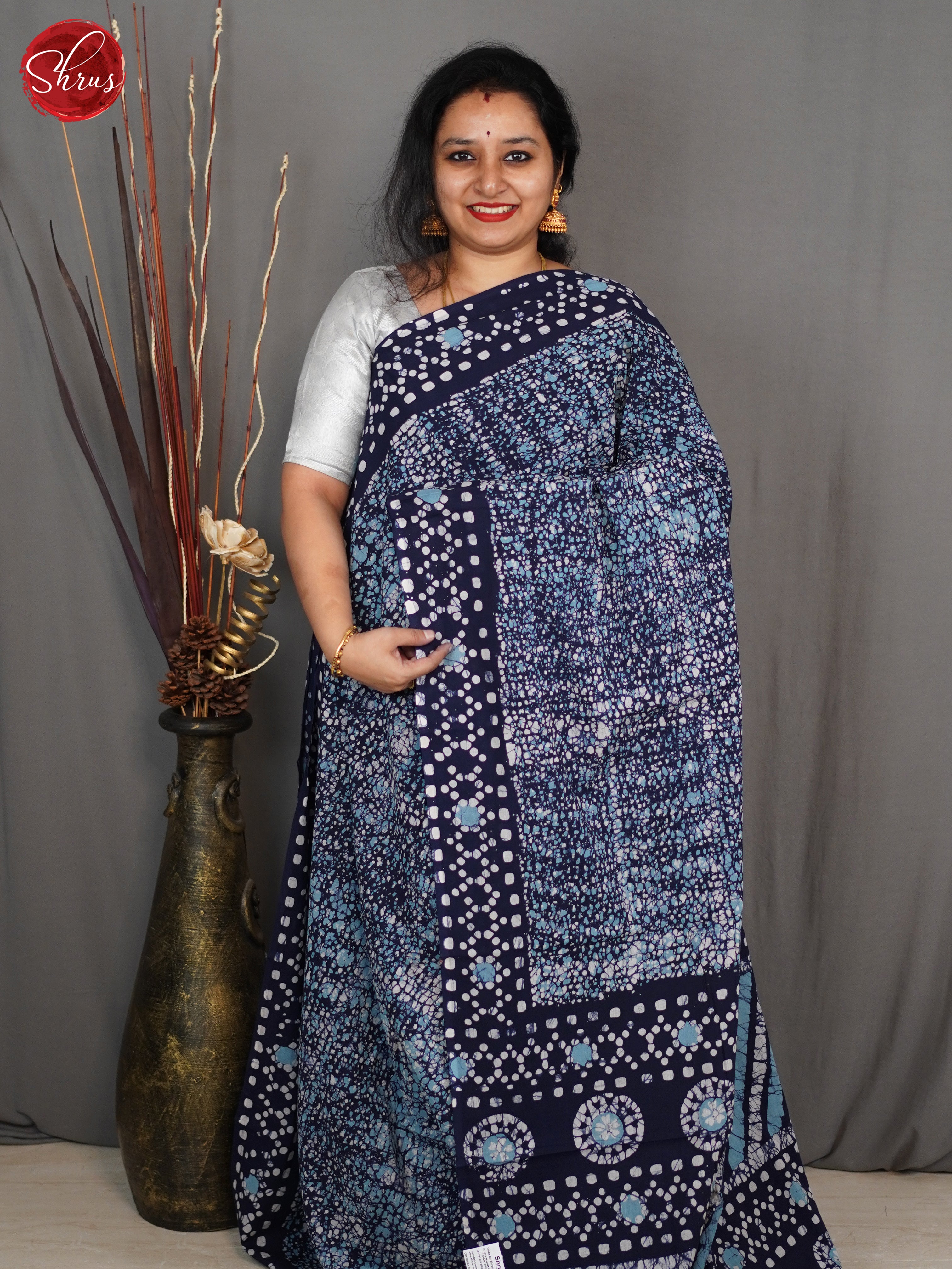 Dark Blue - Jaipur cotton Saree - Shop on ShrusEternity.com