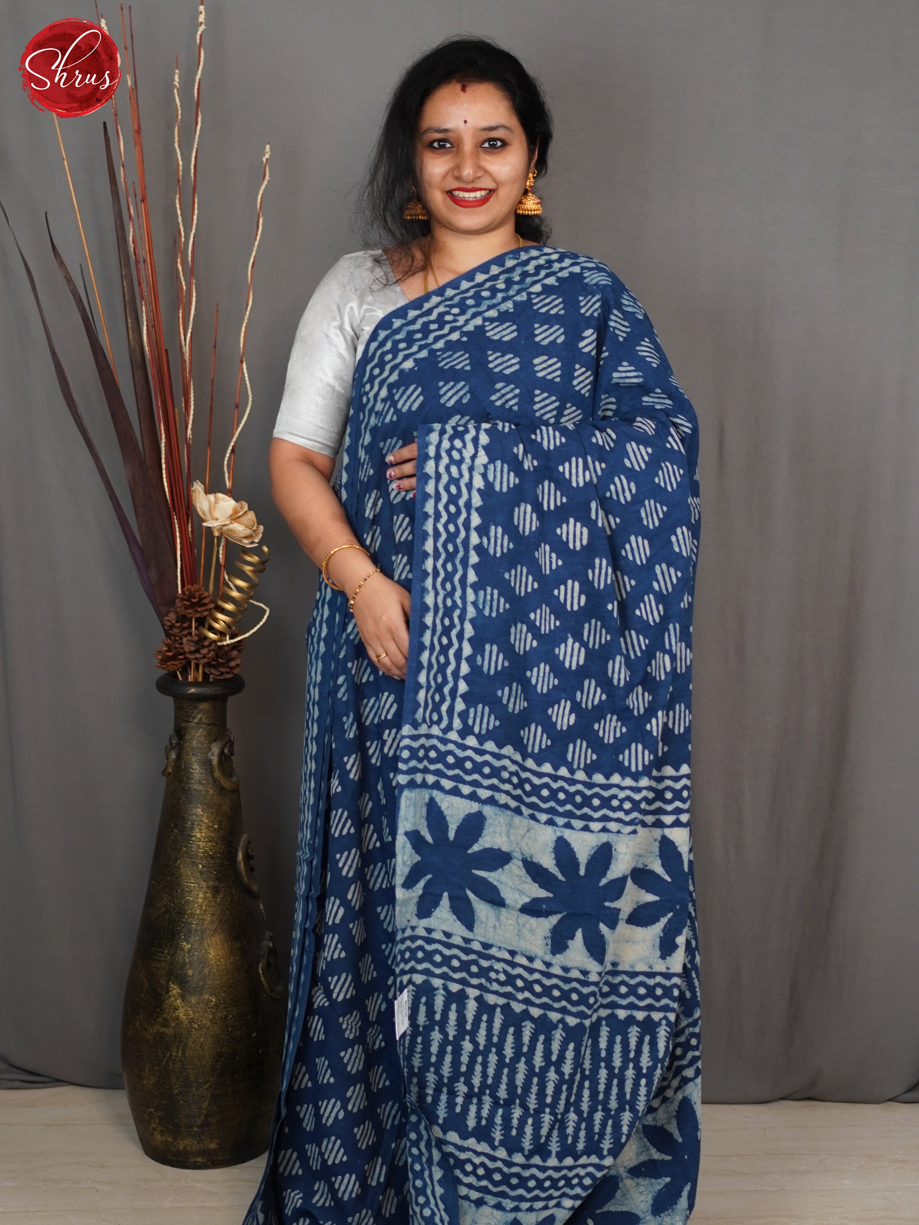 Dark Blue(Single Tone) - Jaipur cotton Saree - Shop on ShrusEternity.com