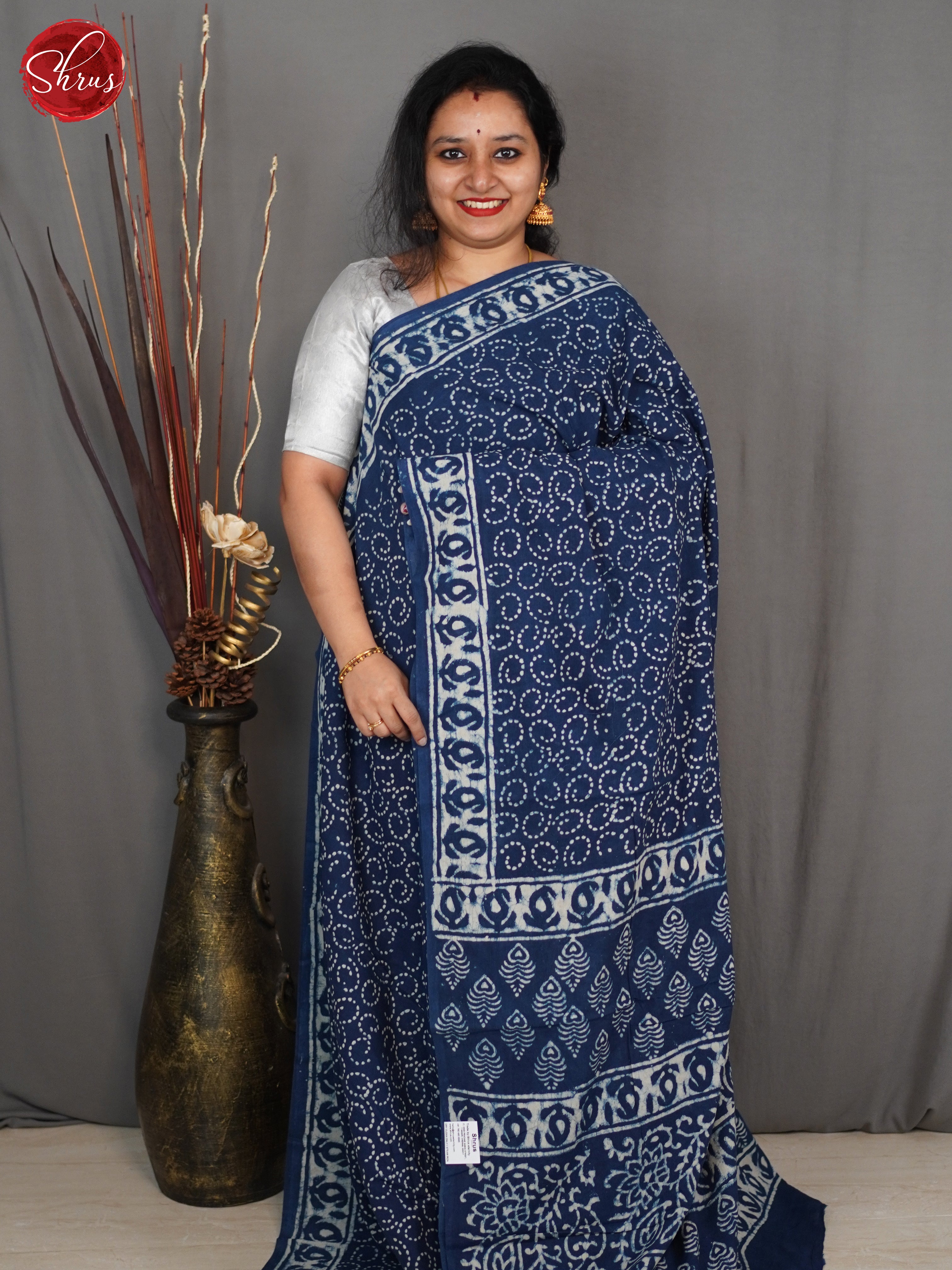 Blue(Single Tone) - Jaipur cotton Saree - Shop on ShrusEternity.com