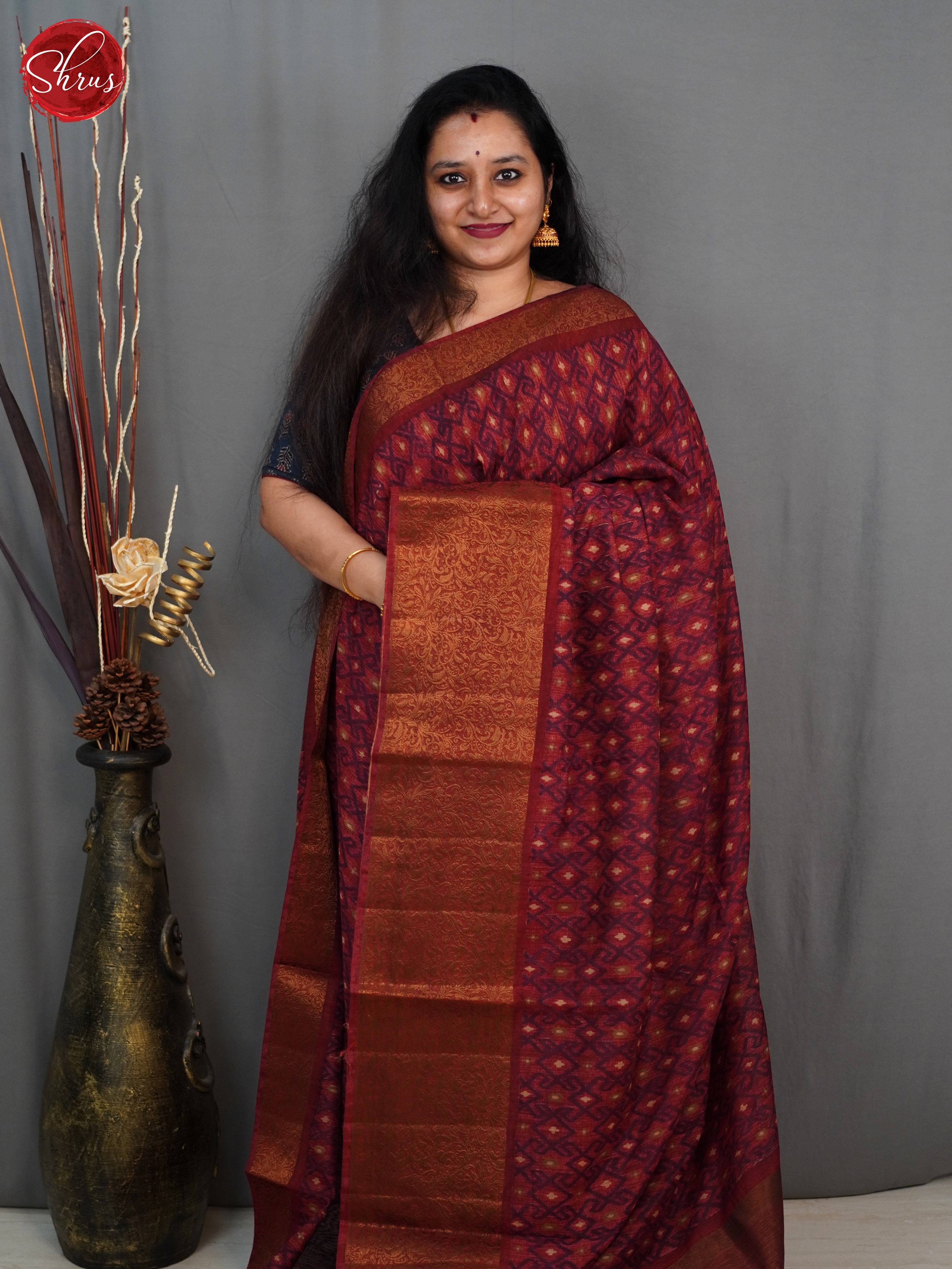 Red(Single Tone) - Linen Saree - Shop on ShrusEternity.com