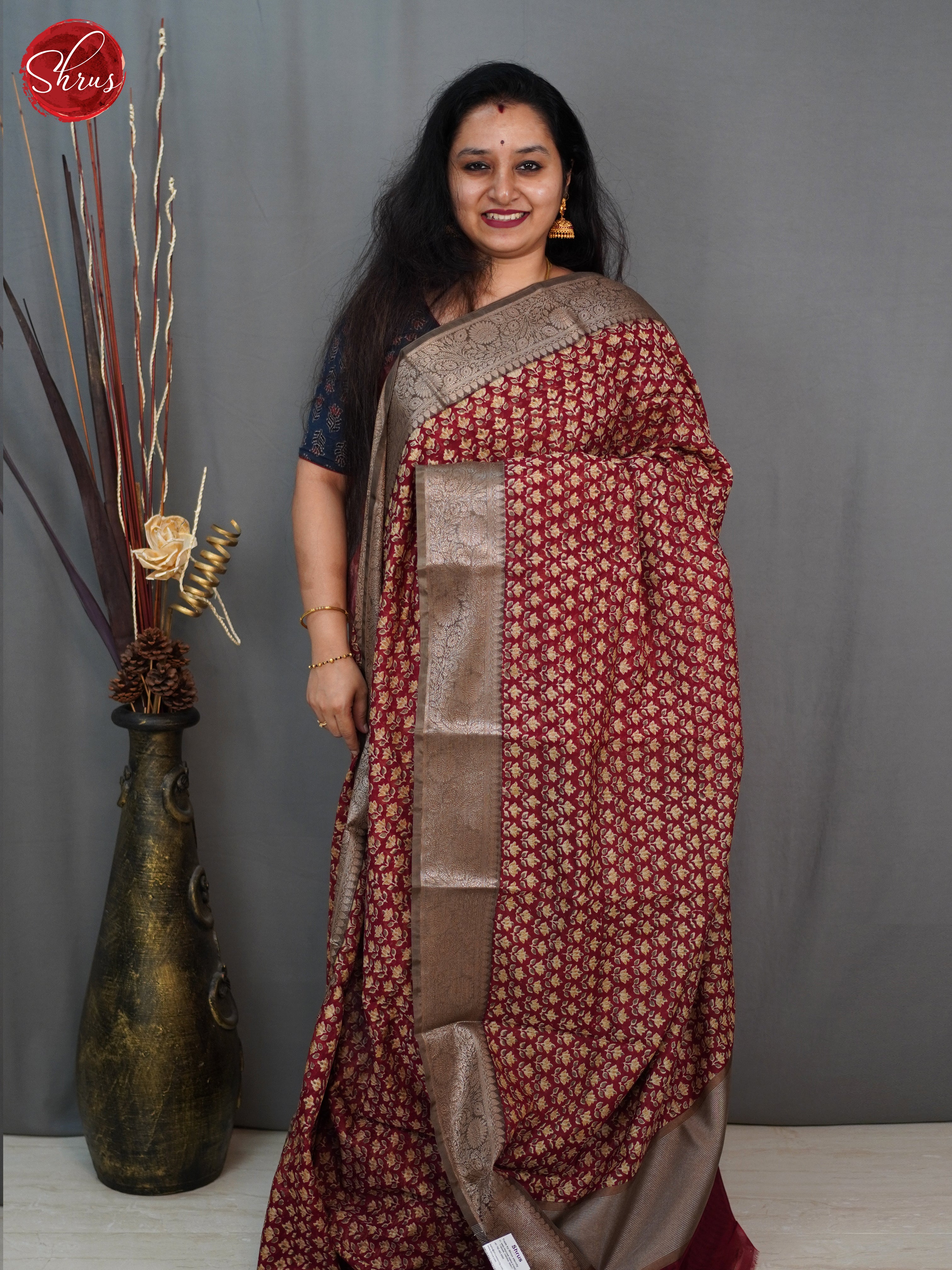 Red & Brown - chanderi Saree - Shop on ShrusEternity.com