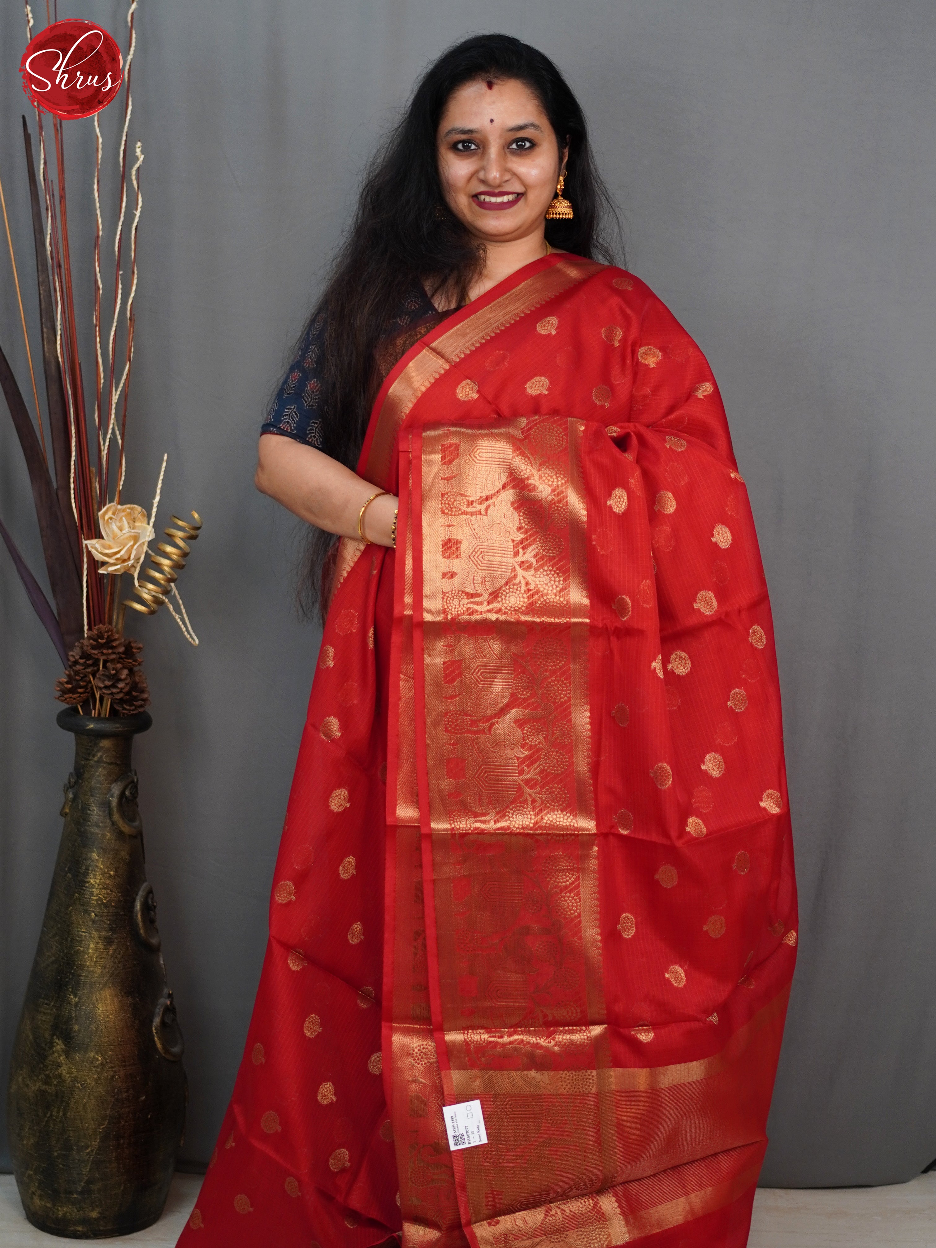 Red(Single Tone)- Semi Kota Saree - Shop on ShrusEternity.com
